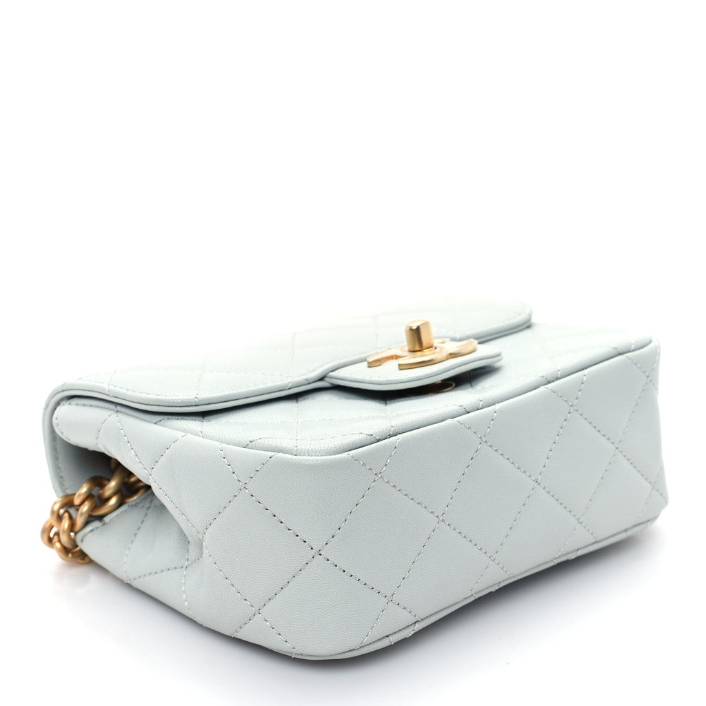 Grained Calfskin Quilted Flap Light Blue