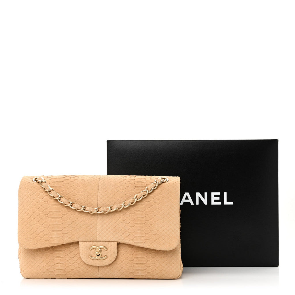 Snakeskin Jumbo Double Flap Beige