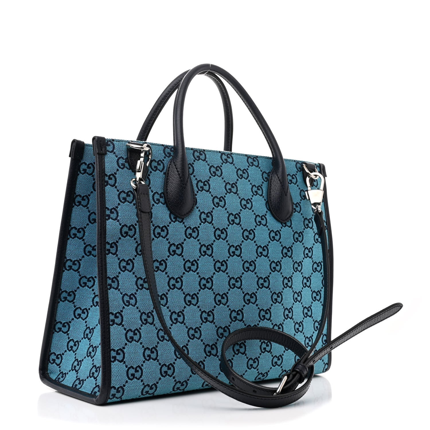 Monogram Multicolor Textured Dollar Calfskin Small Retro Interlocking G Tote Bag Light Blue