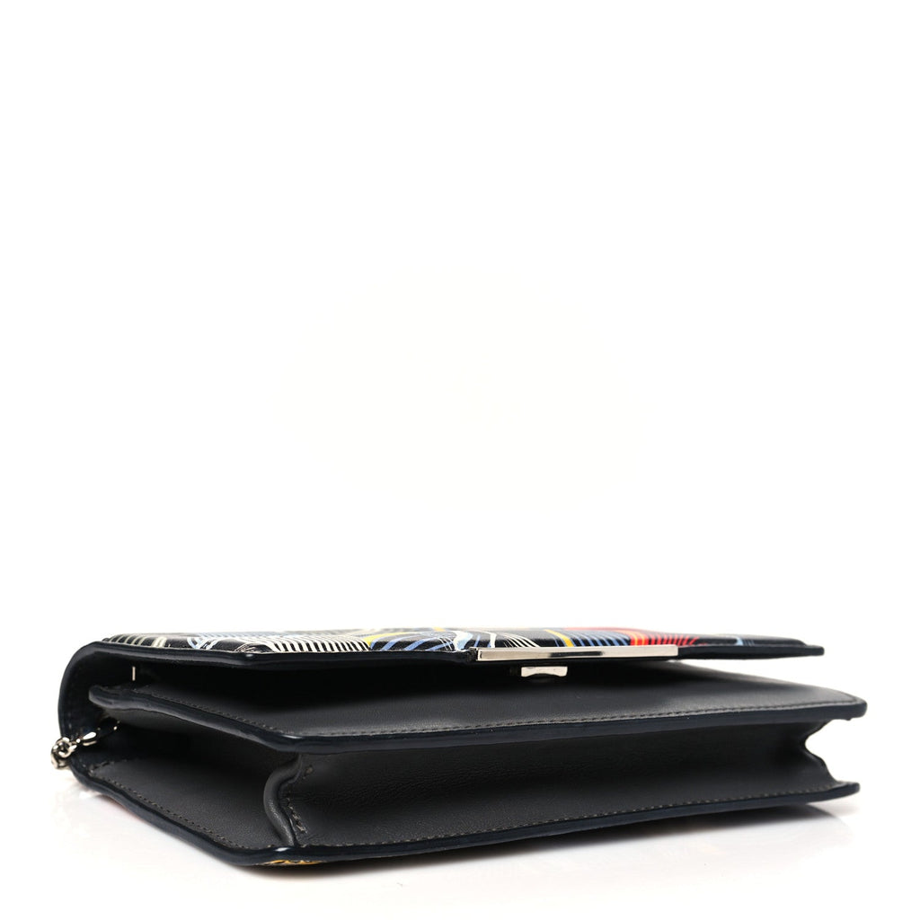 Calfskin Orchid Flamingo Tube Wallet on Chain Black Multicolor