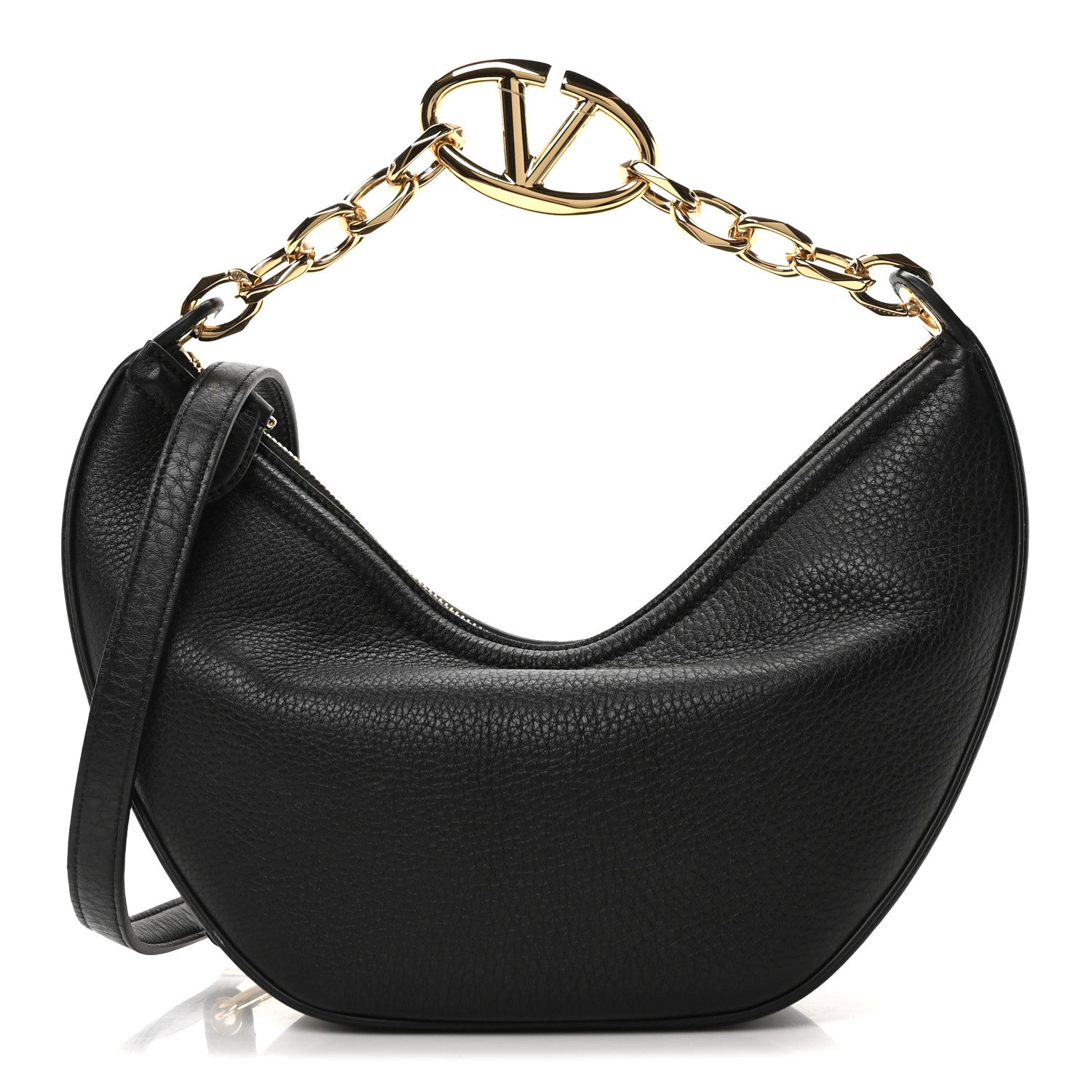 Grainy Calfskin Small Vlogo Moon Hobo Bag Black