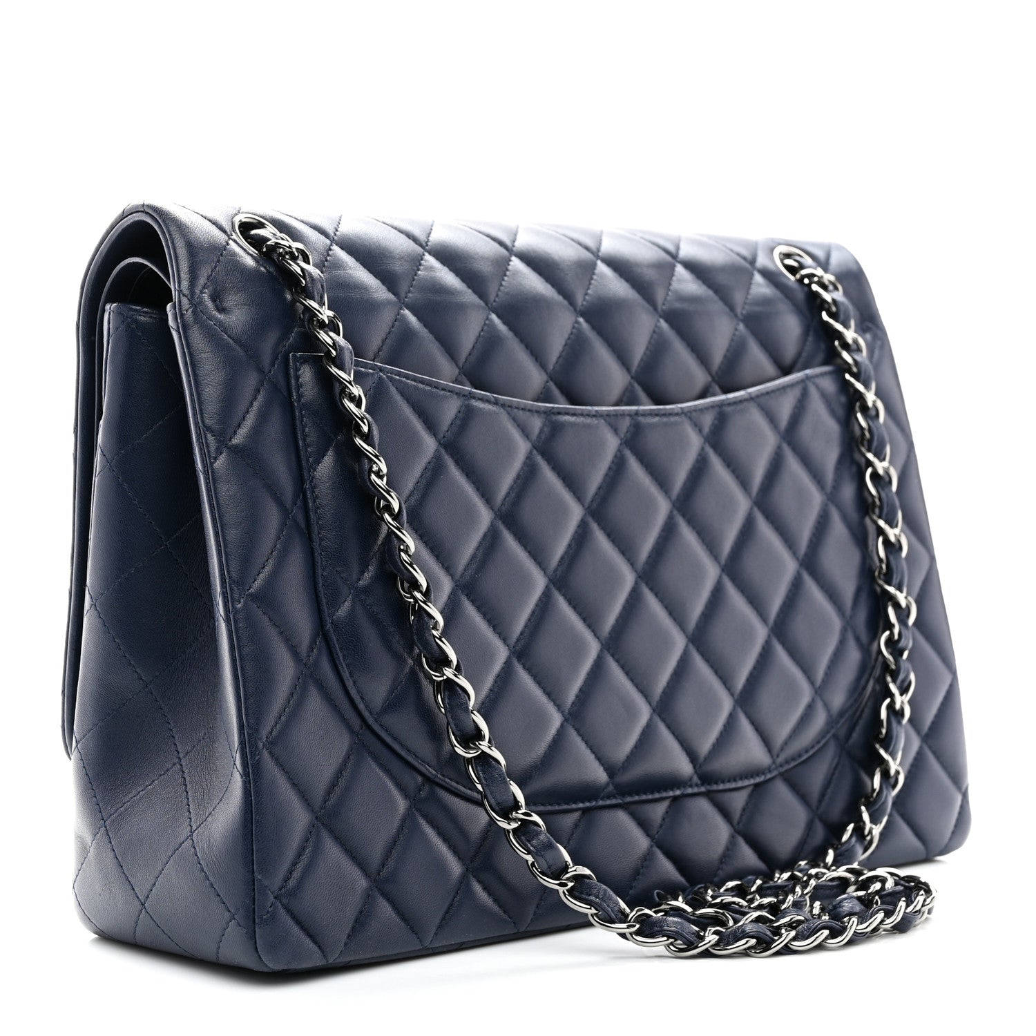 Lambskin Quilted Maxi Double Flap Dark Blue