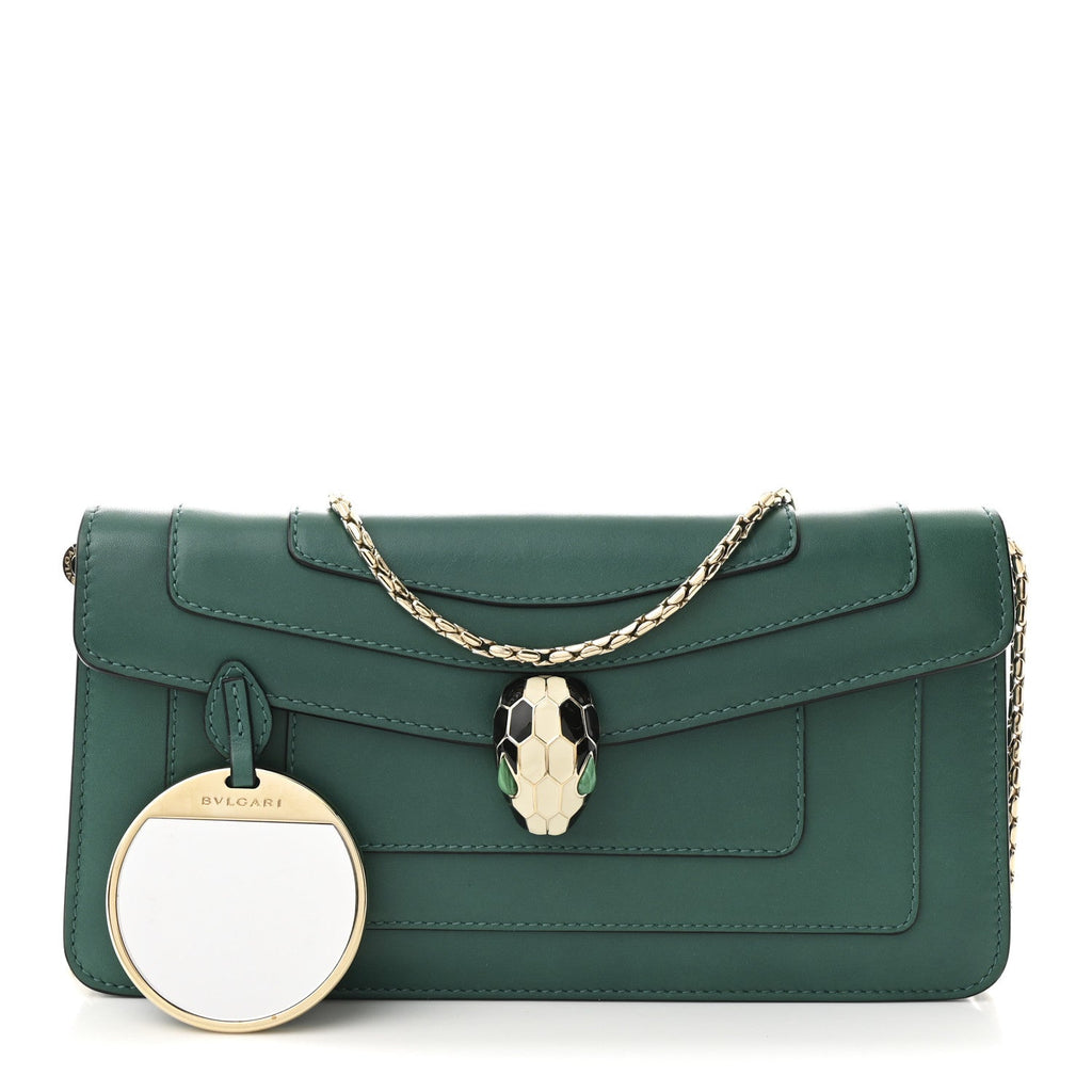 Calfskin Serpenti Forever Flap Clutch  Emerald Green