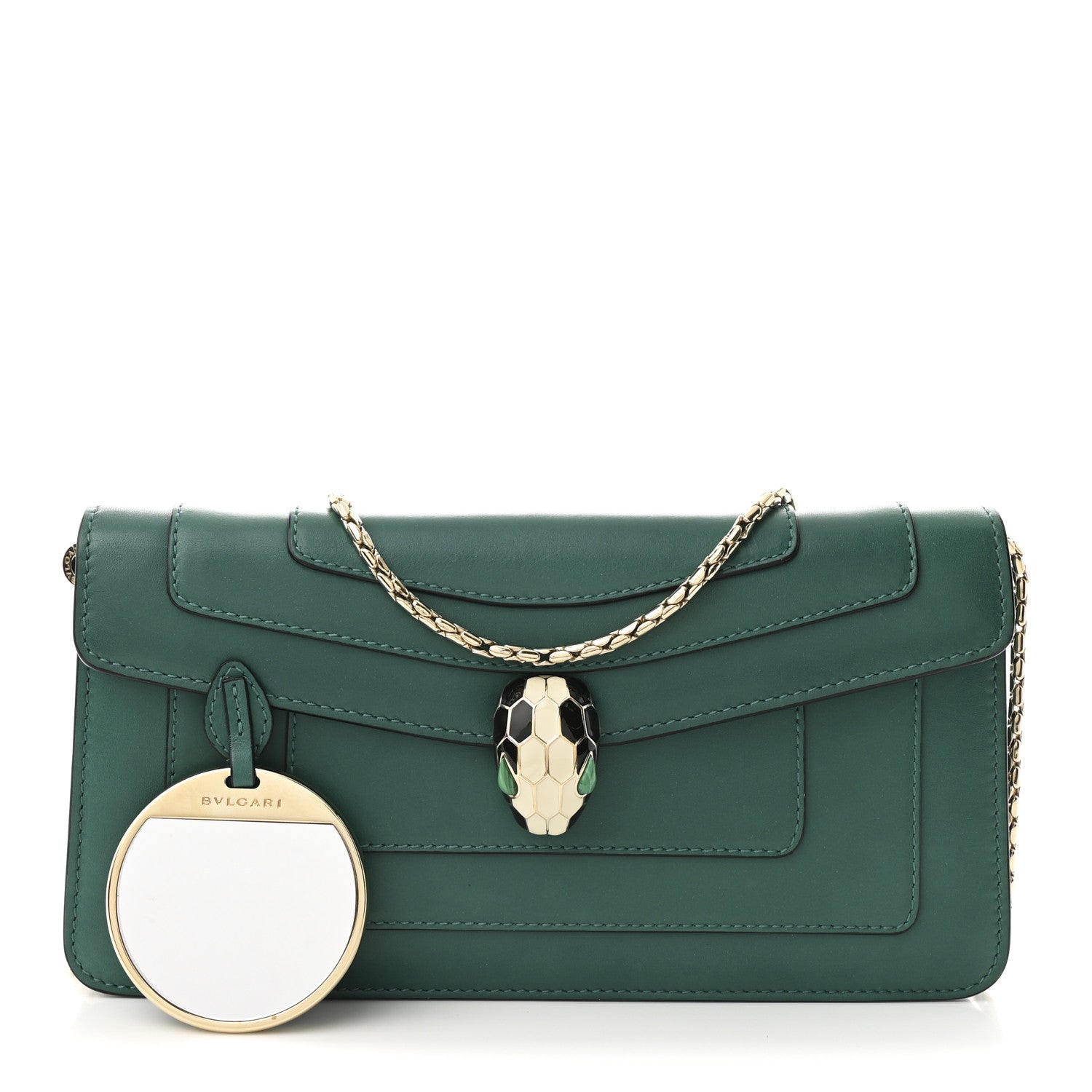 Calfskin Serpenti Forever Flap Clutch  Emerald Green