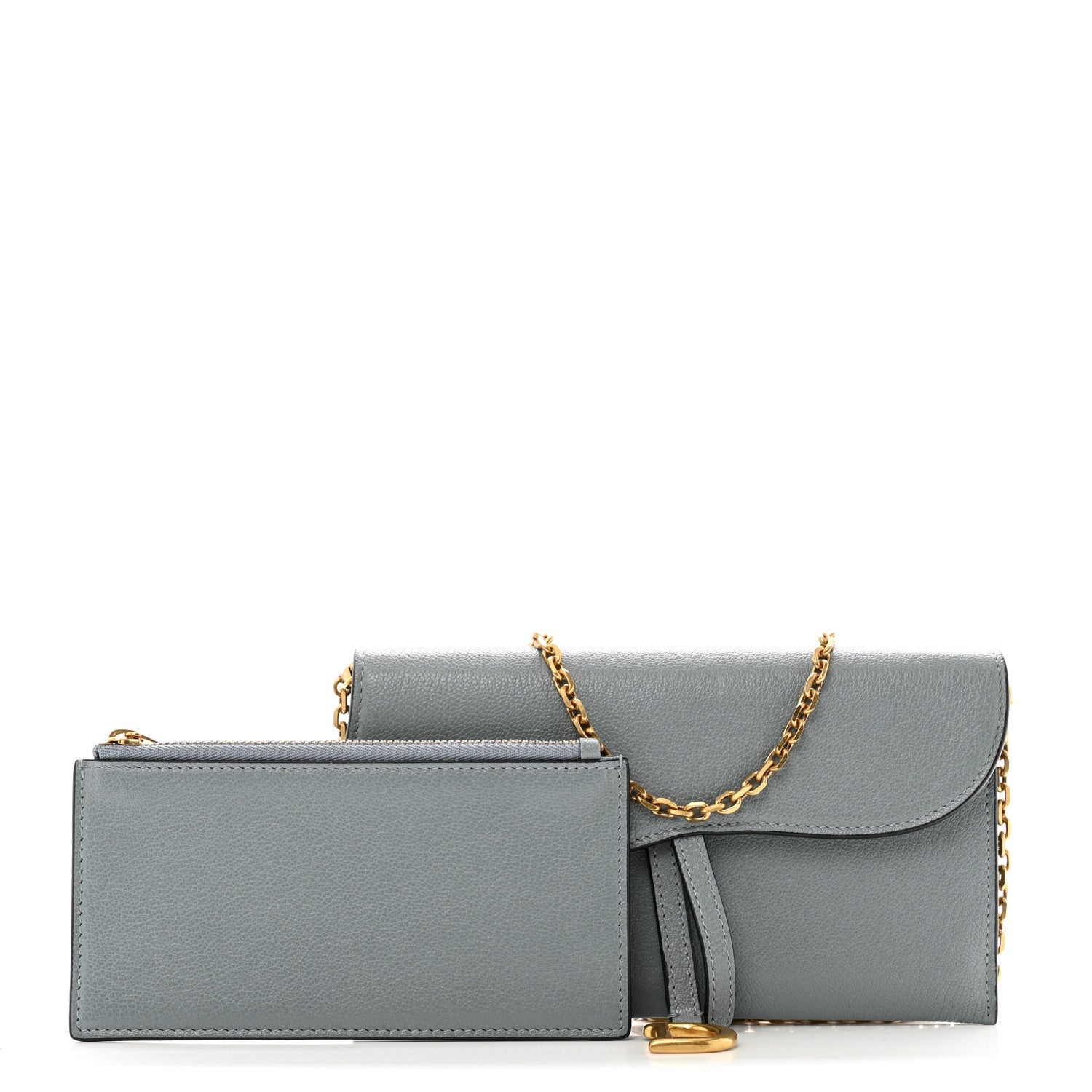 Goatskin Saddle Chain Wallet Pouch Cloud Blue