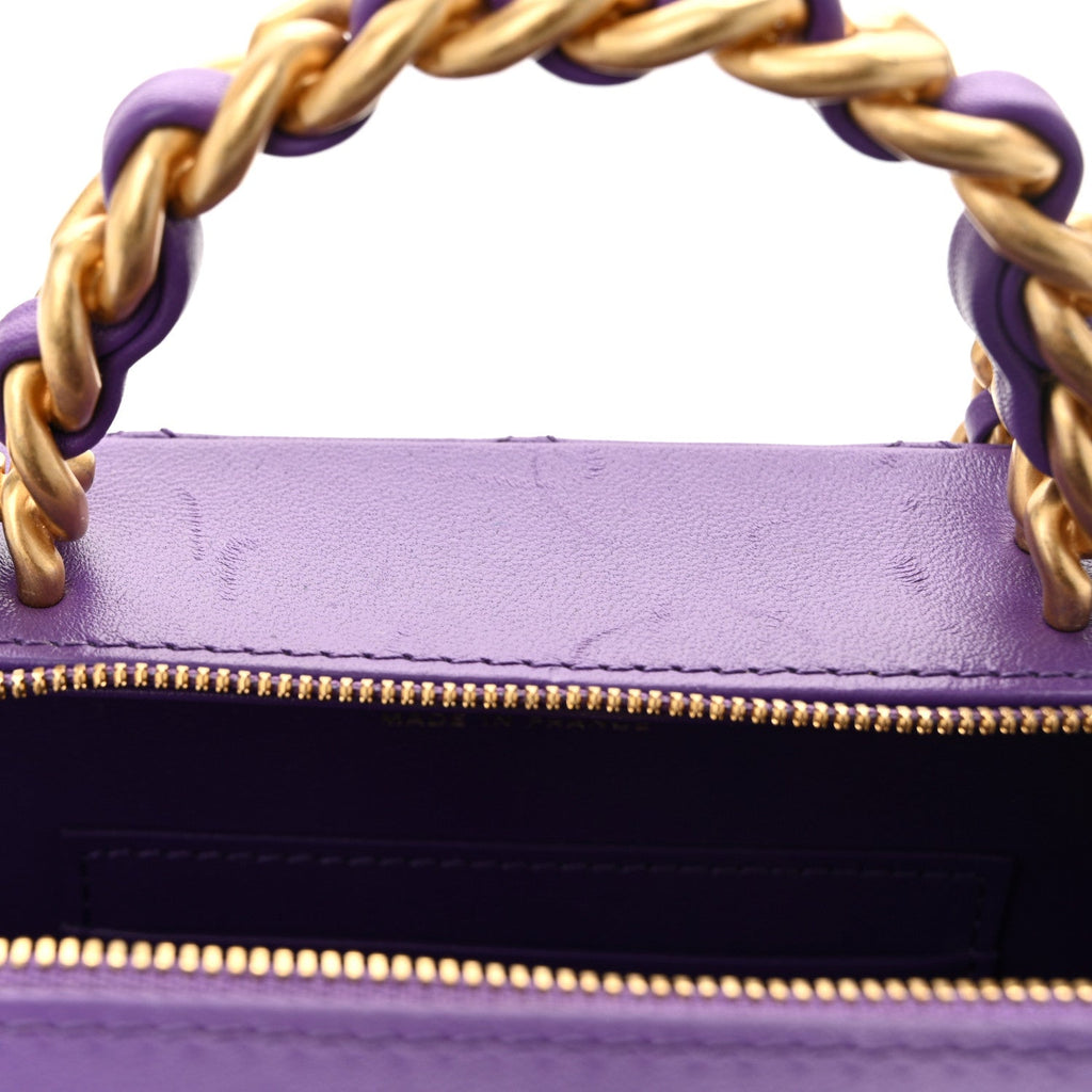 Lambskin Quilted Top Handle Small Vanity Case Purple