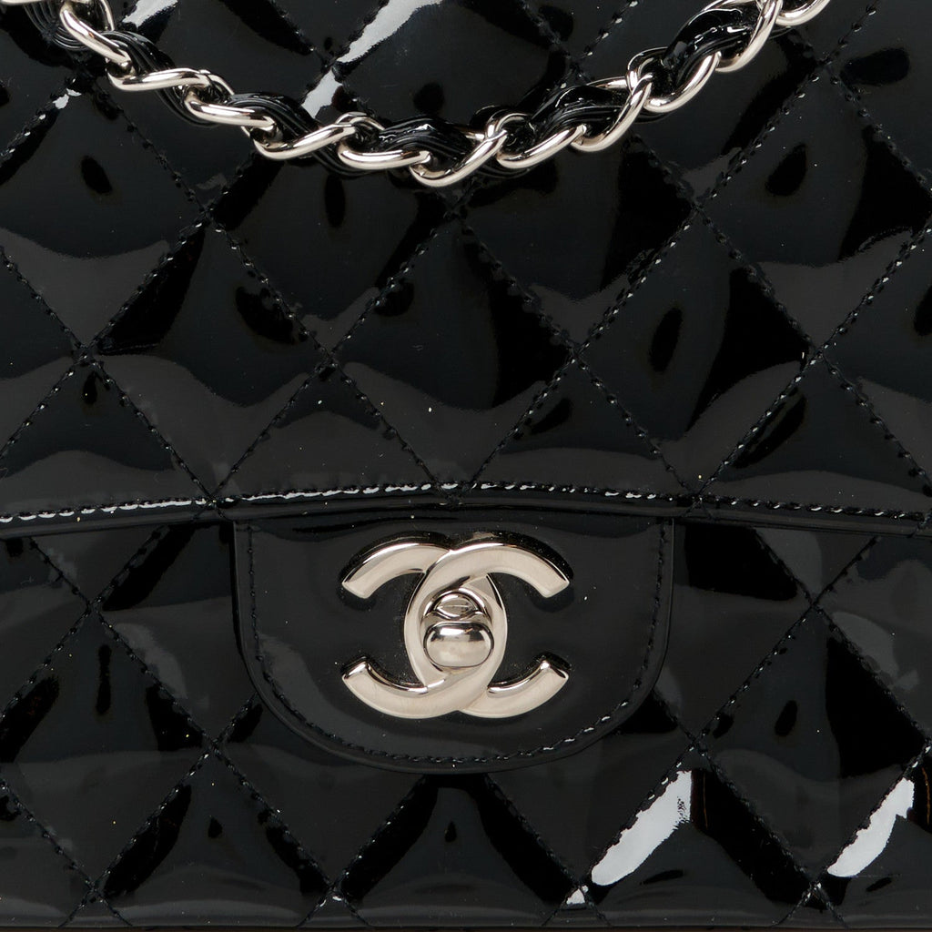 Patent Quilted Medium Double Flap Black