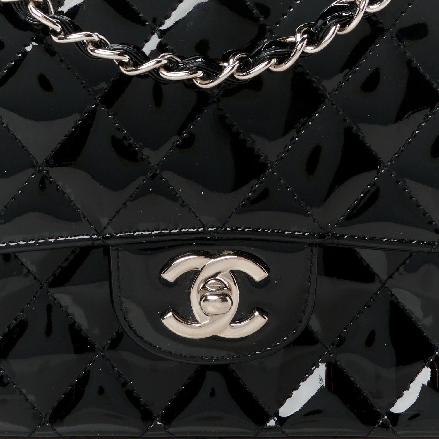 Patent Quilted Medium Double Flap Black