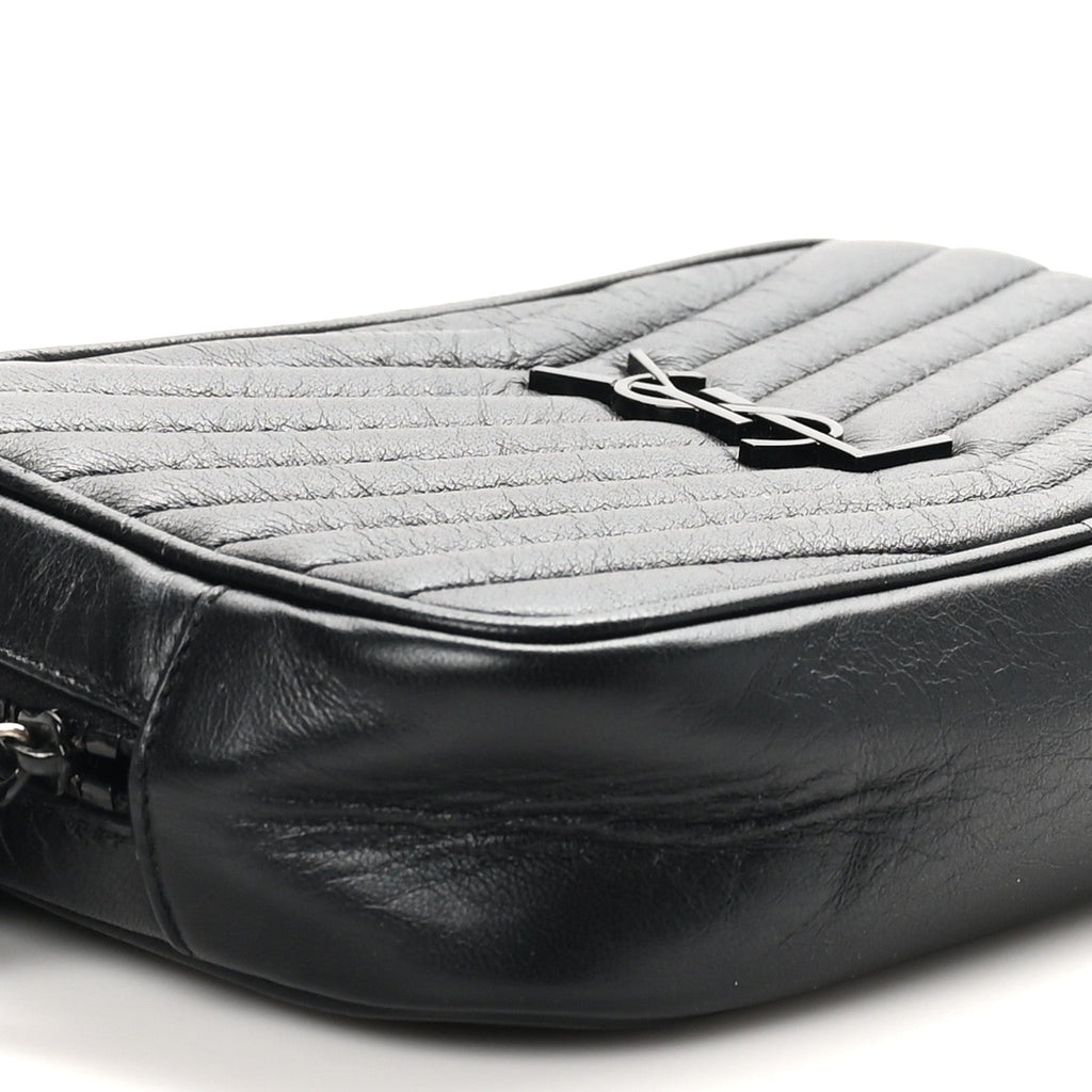 Calfskin Matelasse Monochrome Monogram Mini Lou Camera Bag Black