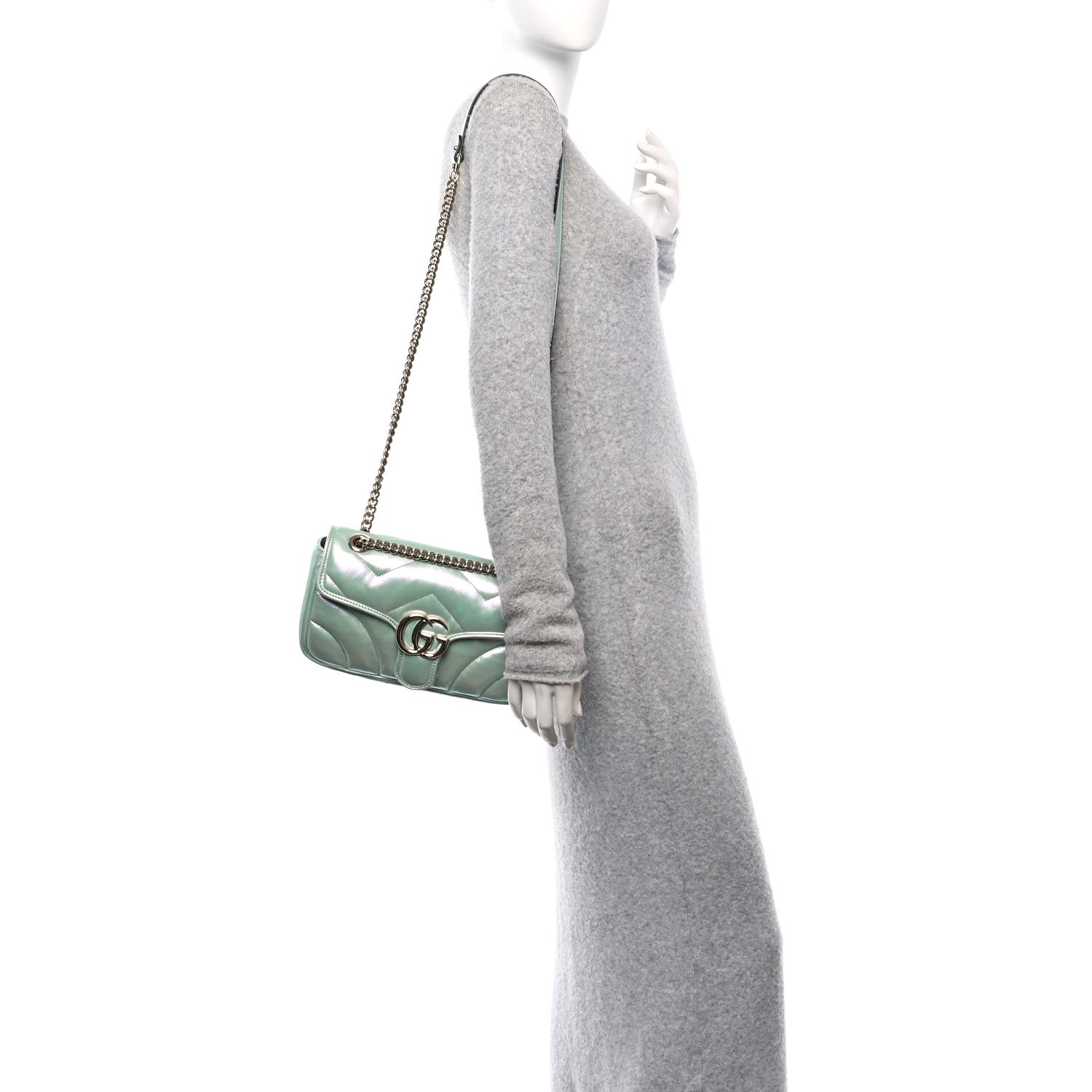 Iridescent Nappa Chevron Matelasse Small GG Marmont Shoulder Bag Iridescent Salvy Green