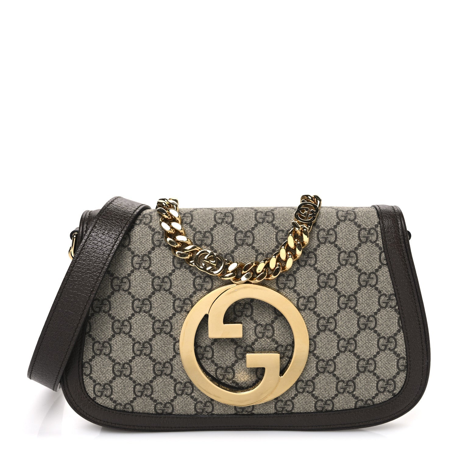 GG Supreme Monogram Textured Dollar Calfskin Blondie Chain Shoulder Flap Bag Beige Ebony New Acero