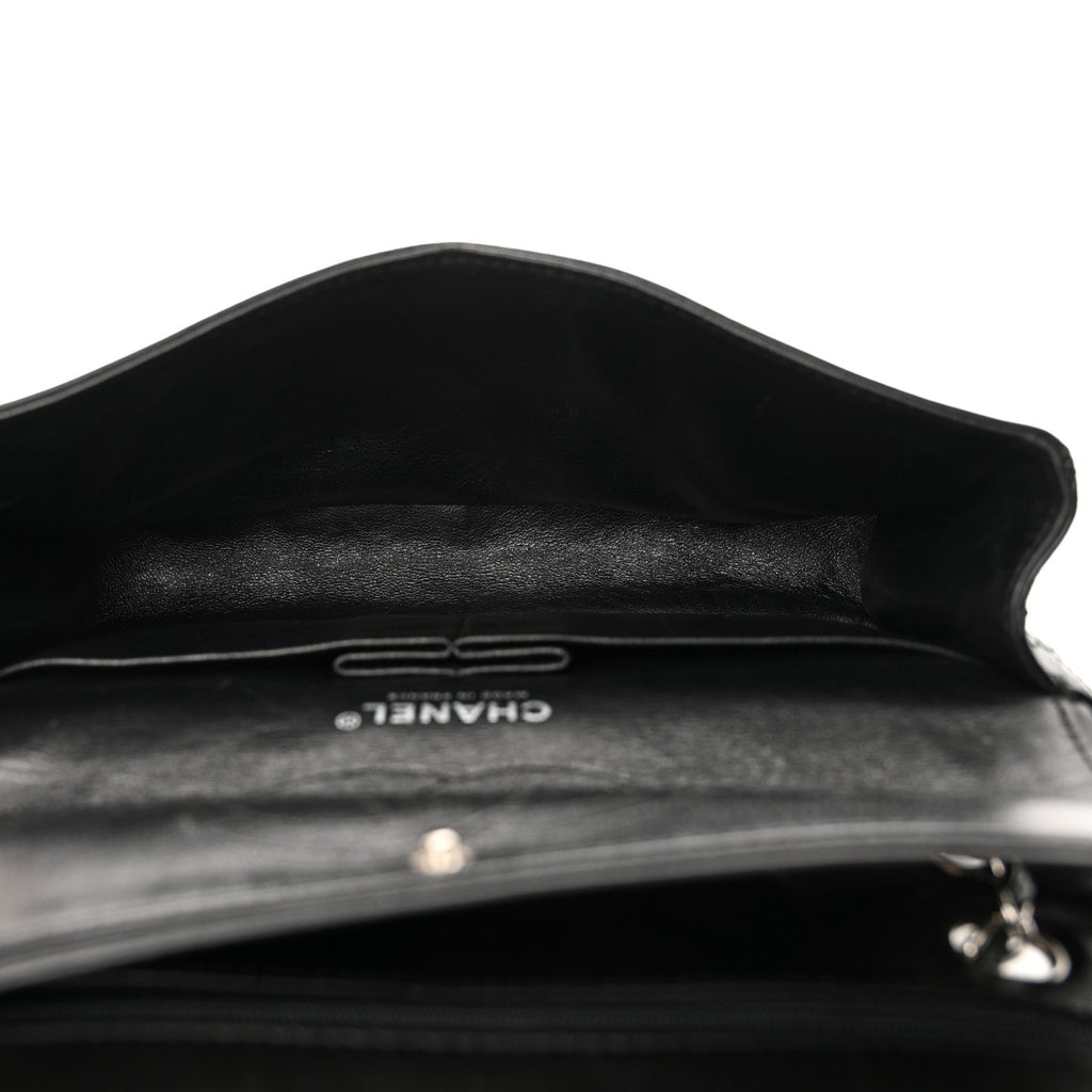 Patent Calfskin Quilted Medium Double Flap Black