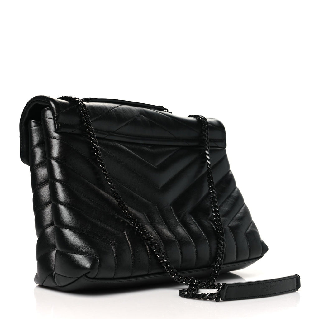 Calfskin Y Quilted Monogram Monochrome Medium Loulou Chain Satchel Black