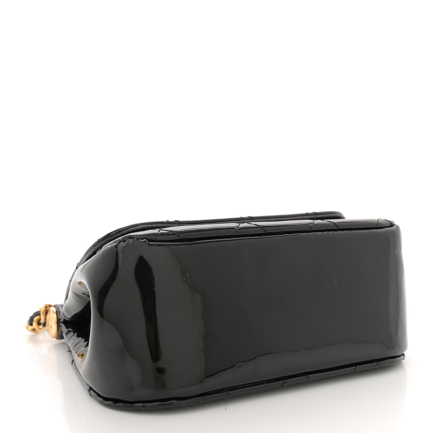 Patent Quilted Frame Clutch Flap With Chain Black
