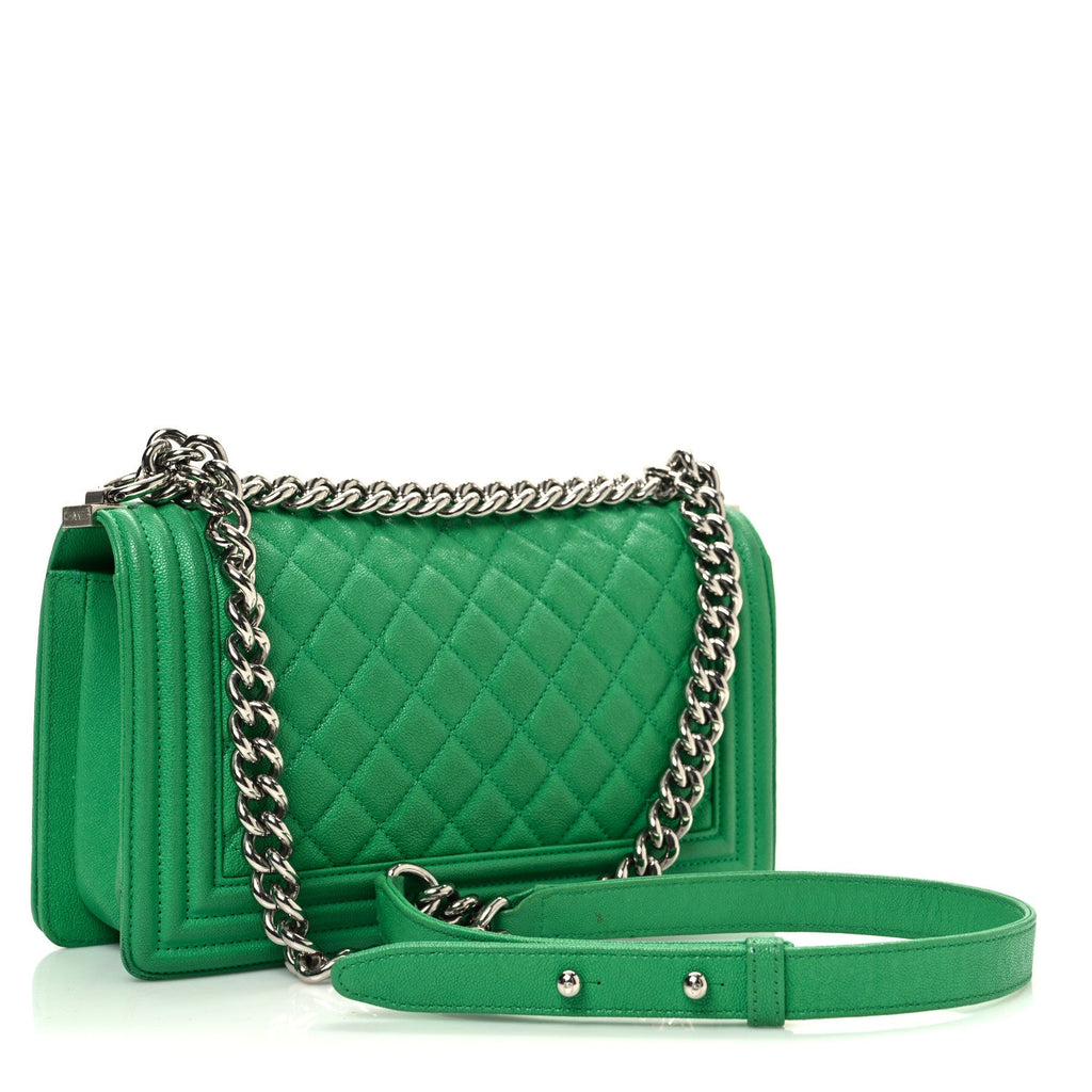 Caviar Quilted Medium Boy Flap Green