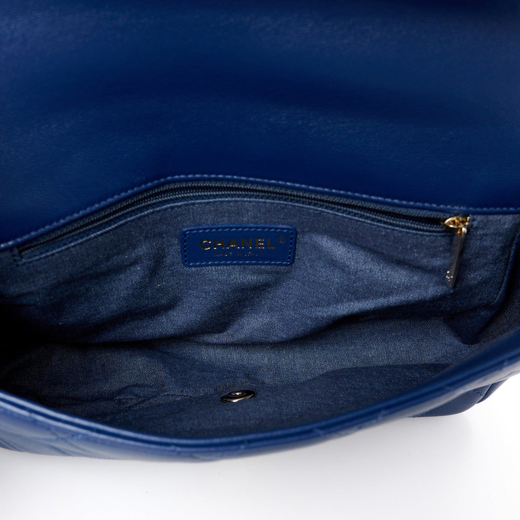 Lambskin Quilted Resin Bi-Color Chain Flap Bag Navy