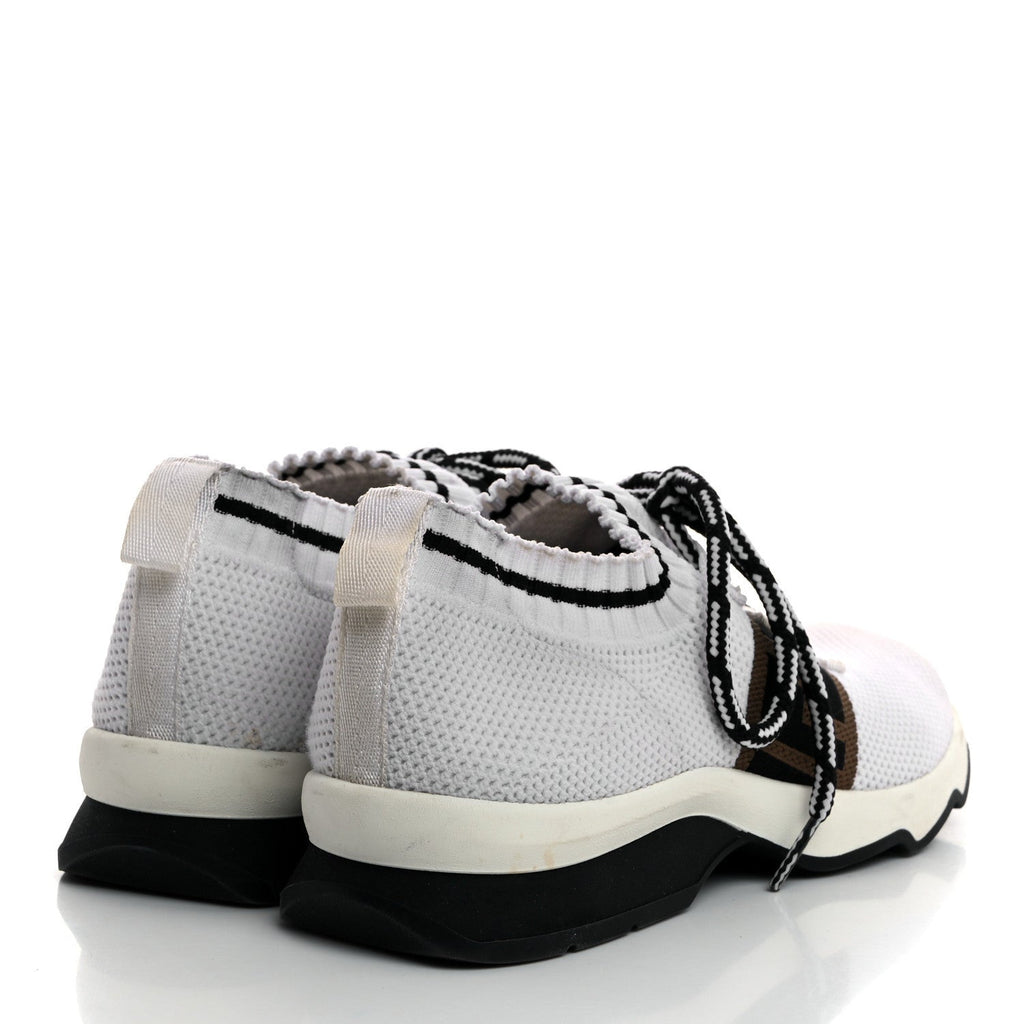 Stretch Knit Jacquard FF Lace-Up Sock Sneakers 38 Tobacco White Black