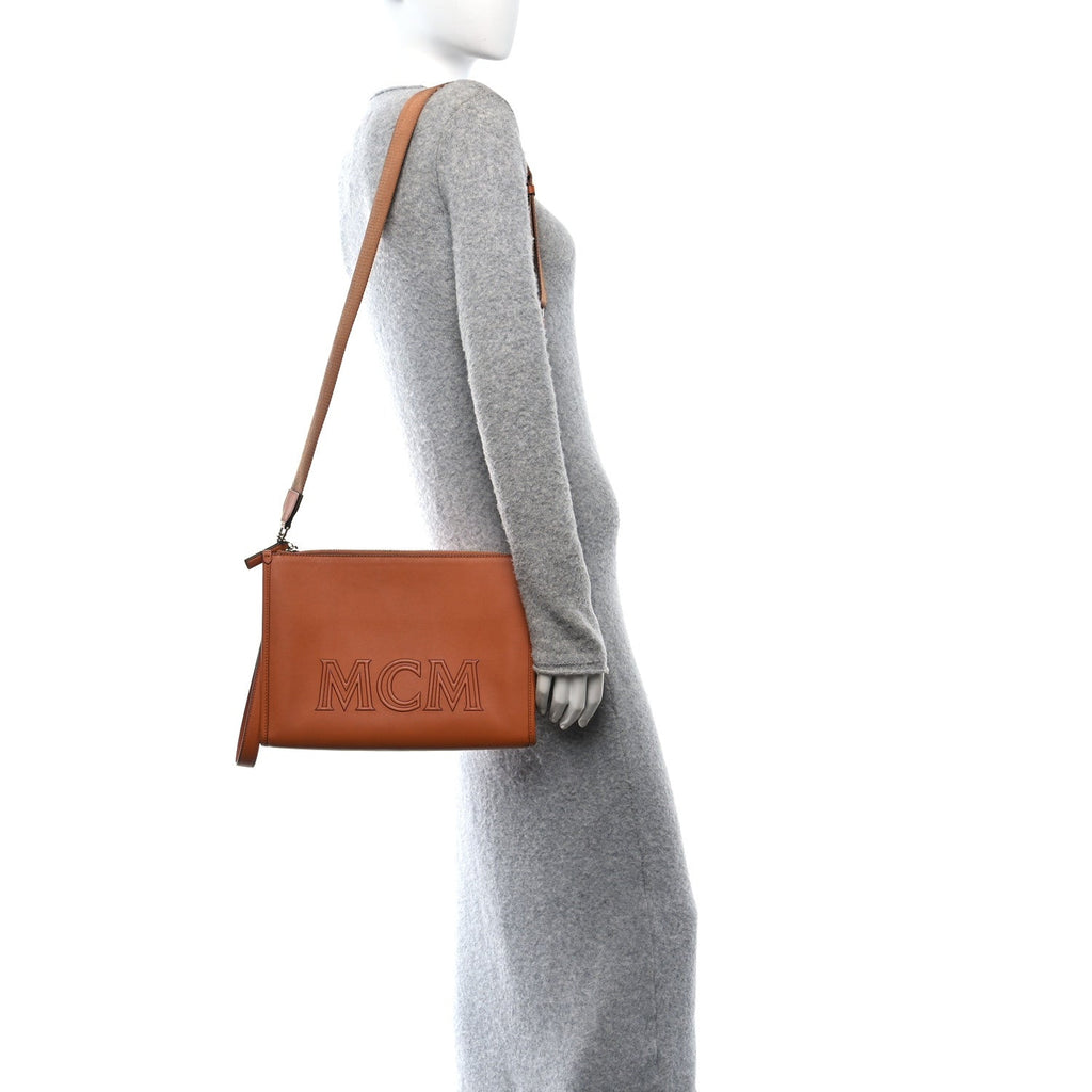 Calfskin Logo Aren Crossbody Messenger Bag Cognac
