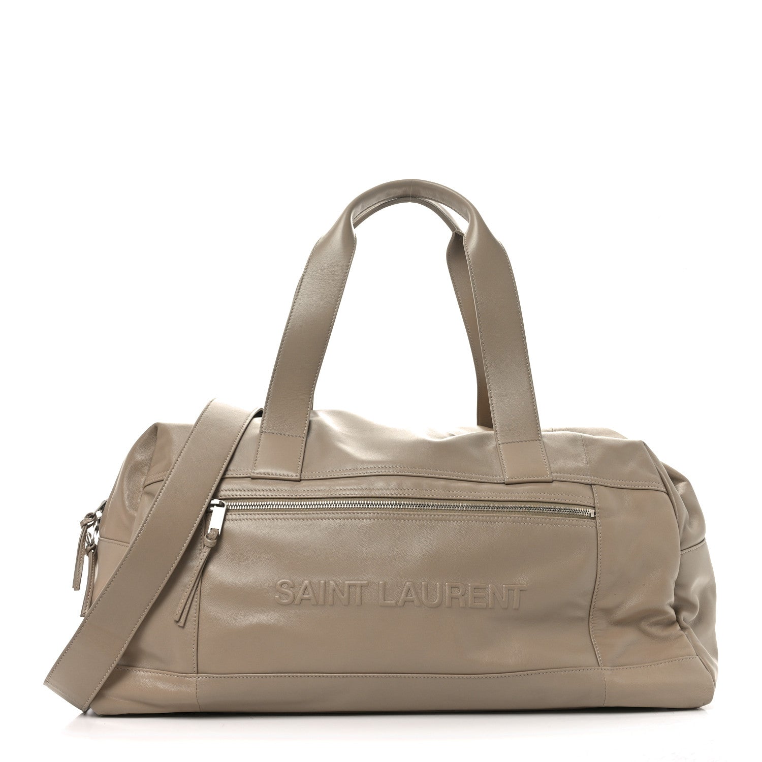 Lambskin Embossed Logo Holdall Bag Beige