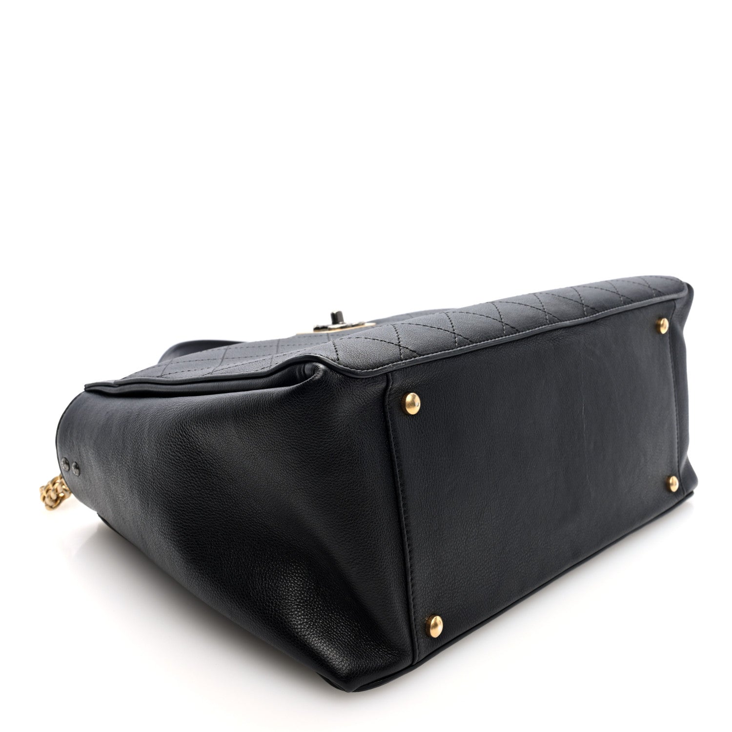 Calfskin Stitched Large Straight Lines Shopping Tote Black