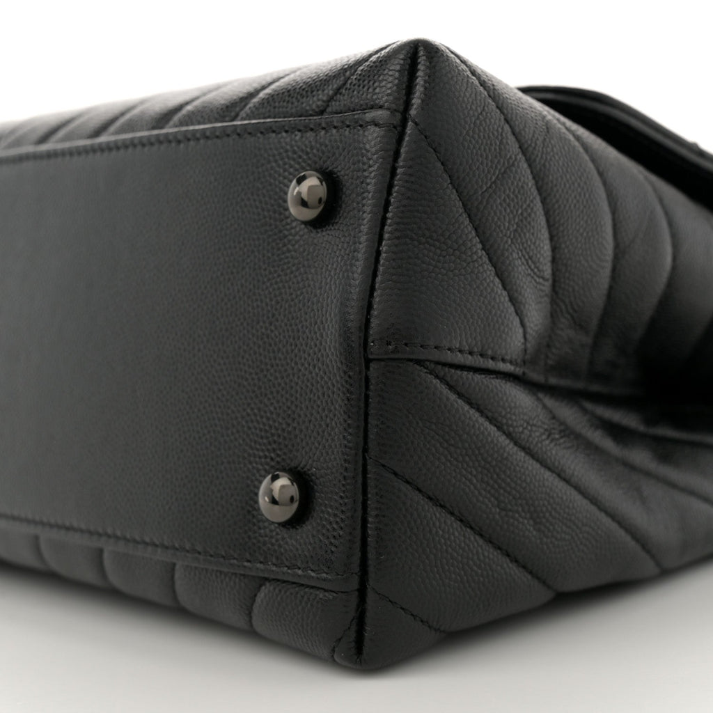 Caviar Chevron Quilted Small Coco Handle Flap So Black