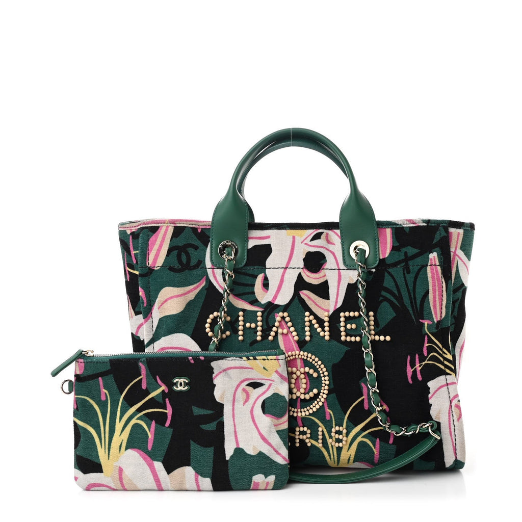 Velvet Calfskin Beaded Small Deauville Tote Pink Green Black