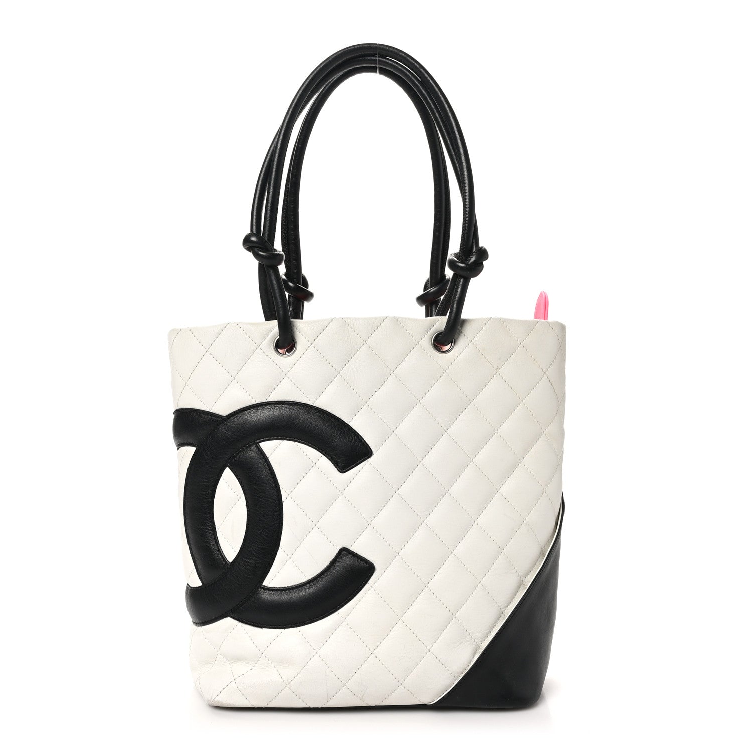 Calfskin Quilted Medium Cambon Tote White Black