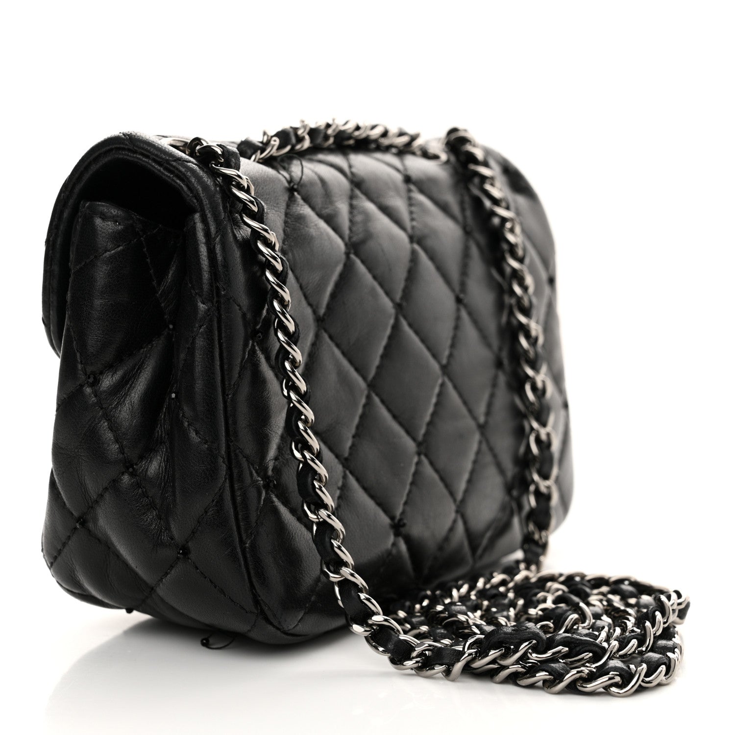 Lambskin Quilted Beaded Extra Mini Rectangular Flap Black