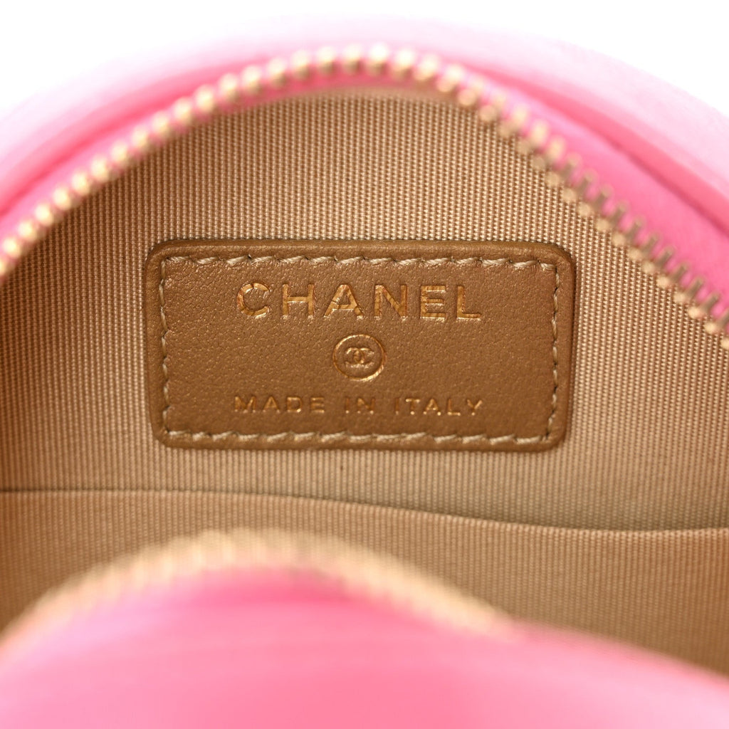 Lambskin Quilted Round Pearl Crush Clutch With Chain Pink