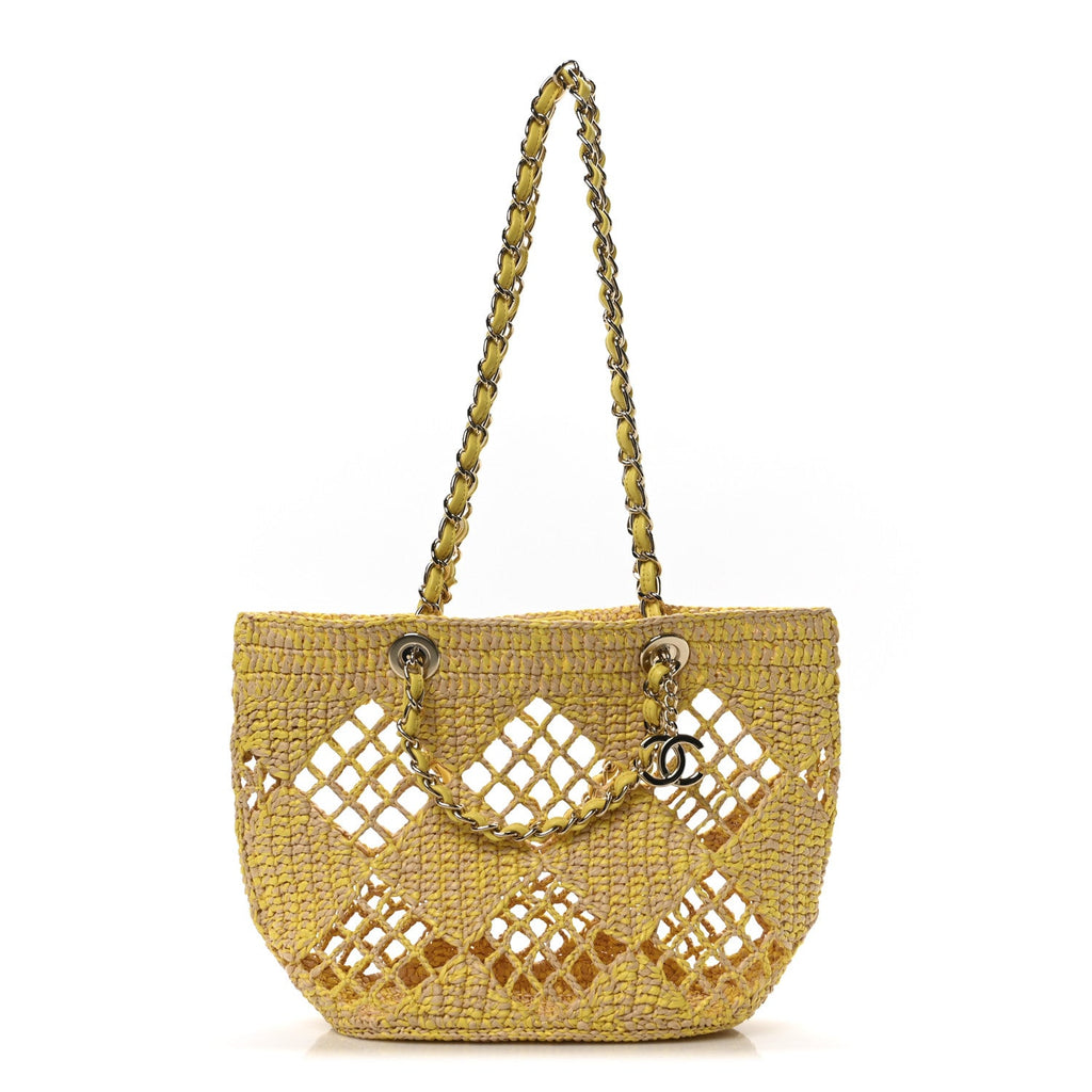 Straw Raffia Tote Beige Yellow