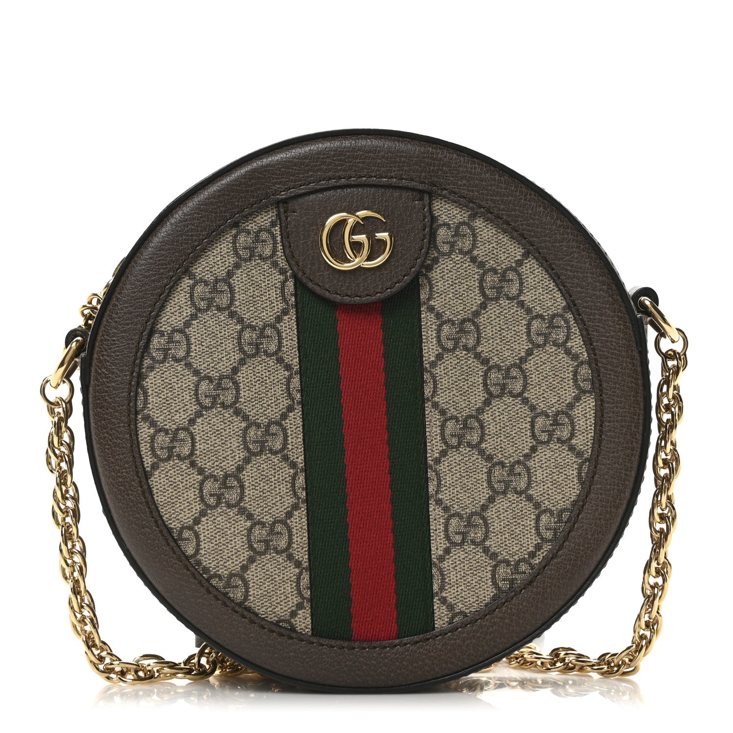GG Supreme Monogram Web Mini Ophidia Round Shoulder Bag Brown