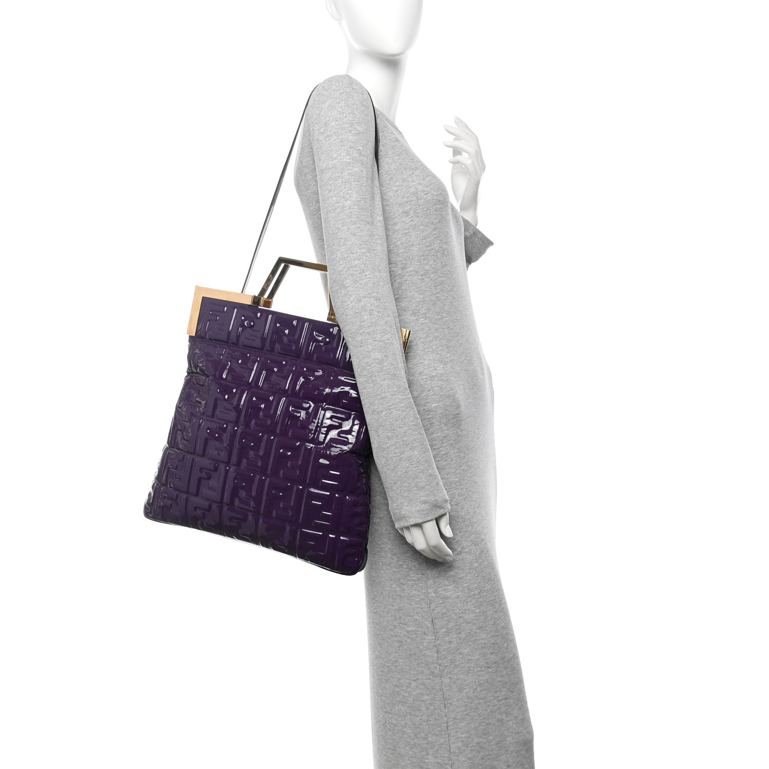 Patent FF 1974 Embossed Medium Shopping Flap Bag Purple