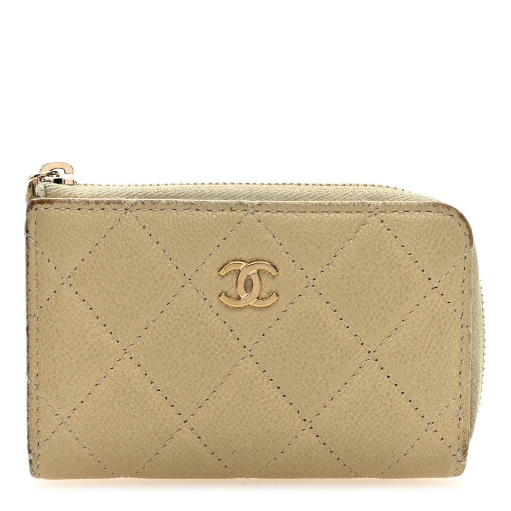 Caviar Quilted Zipped Key Holder Case Light Green