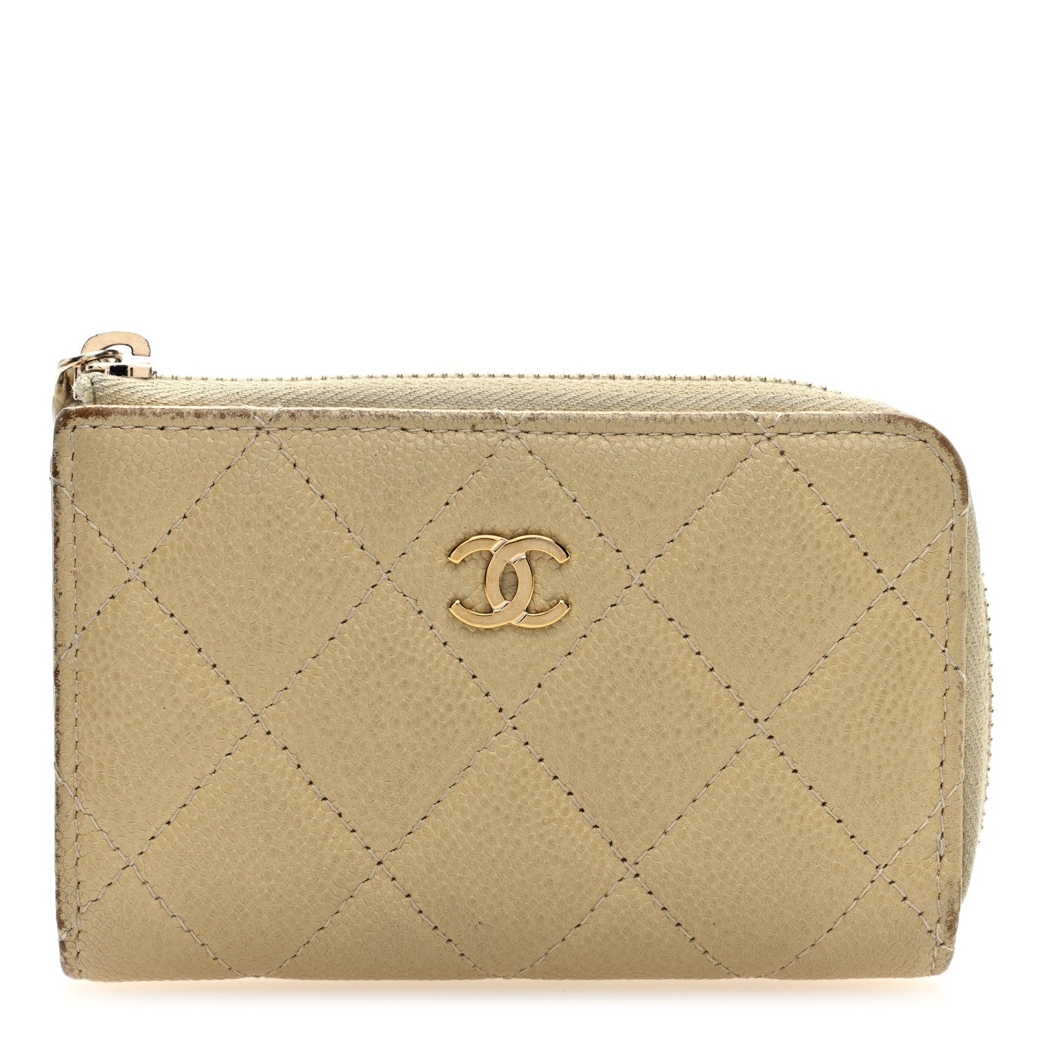 Caviar Quilted Zipped Key Holder Case Light Green