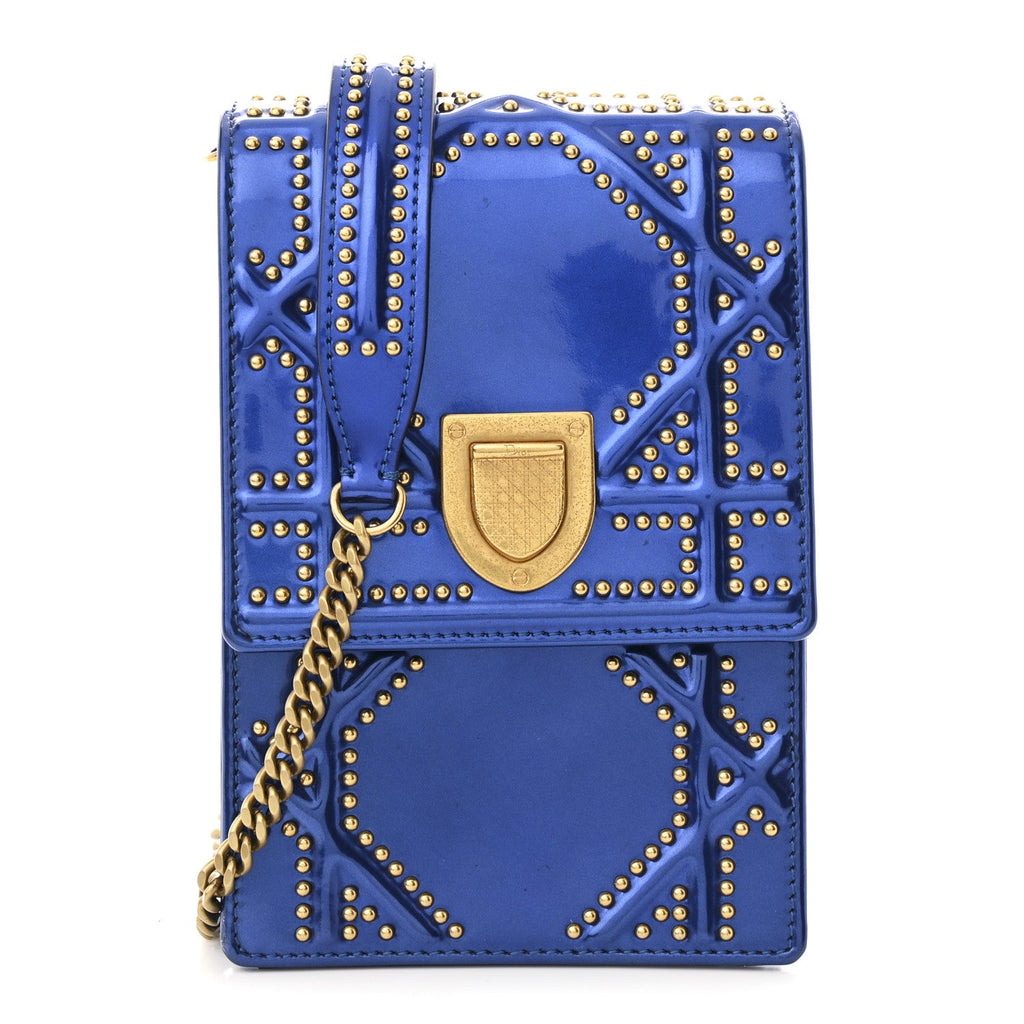 Metallic Calfskin Studded Vertical Diorama Blue