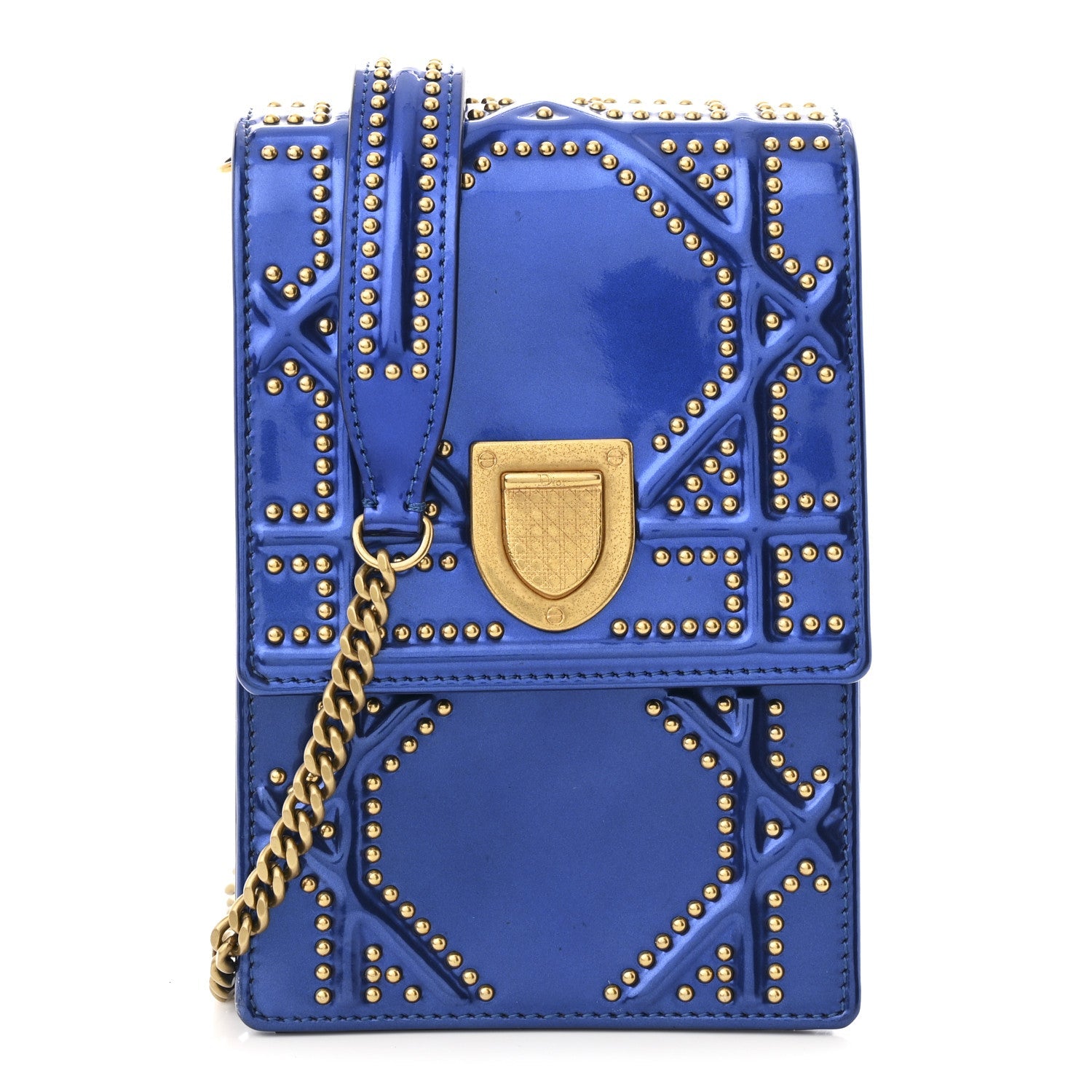 Metallic Calfskin Studded Vertical Diorama Blue