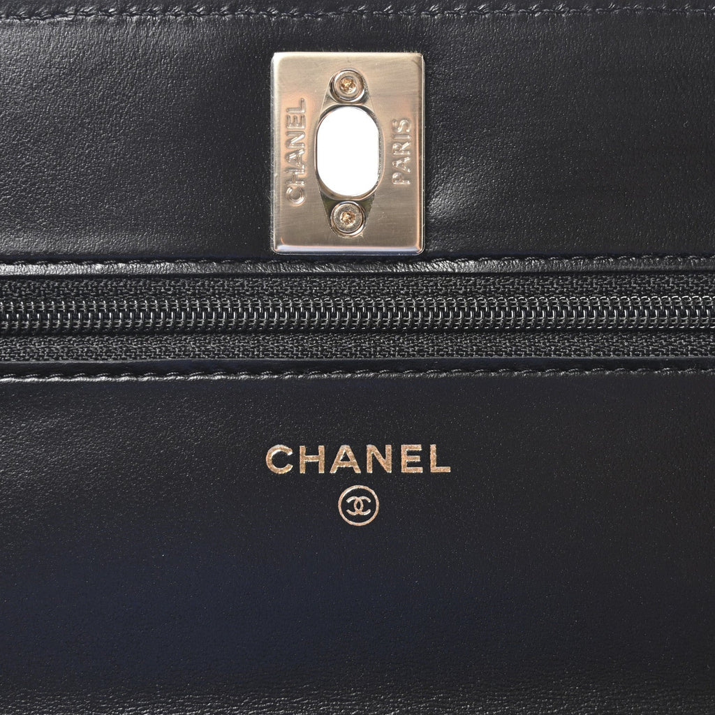 Lambskin Quilted Trendy CC Wallet On Chain WOC Black