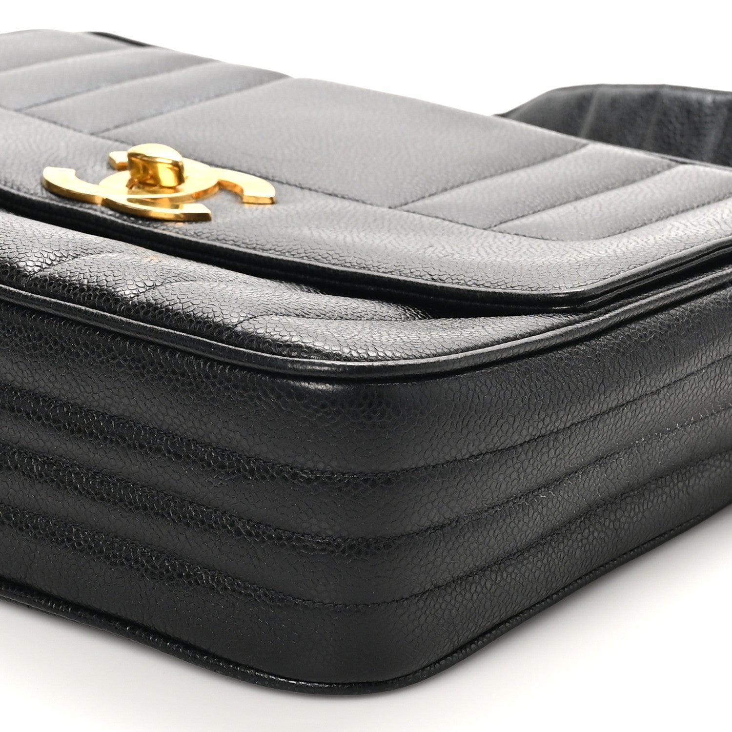 Caviar Vertical Quilted Flap Camera Bag Black