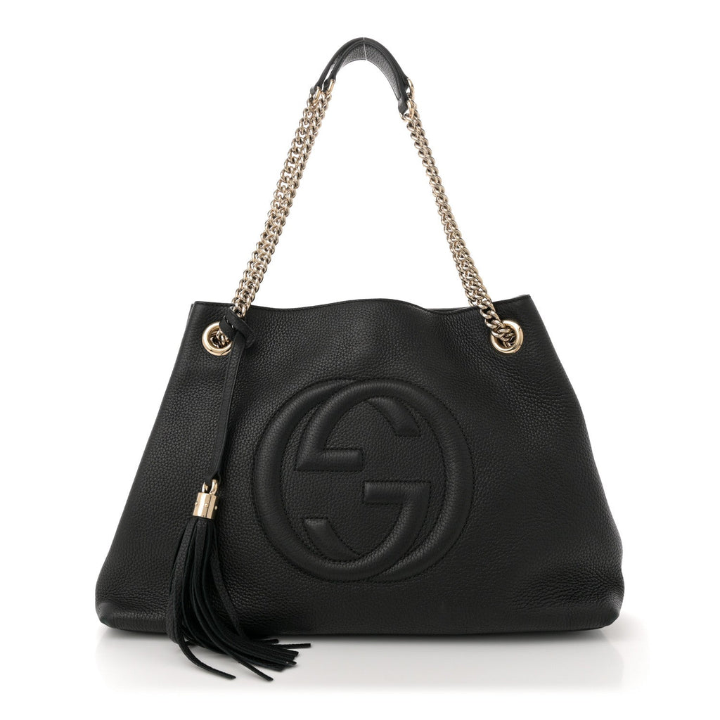 Pebbled Calfskin Medium Soho Chain Shoulder Bag Black