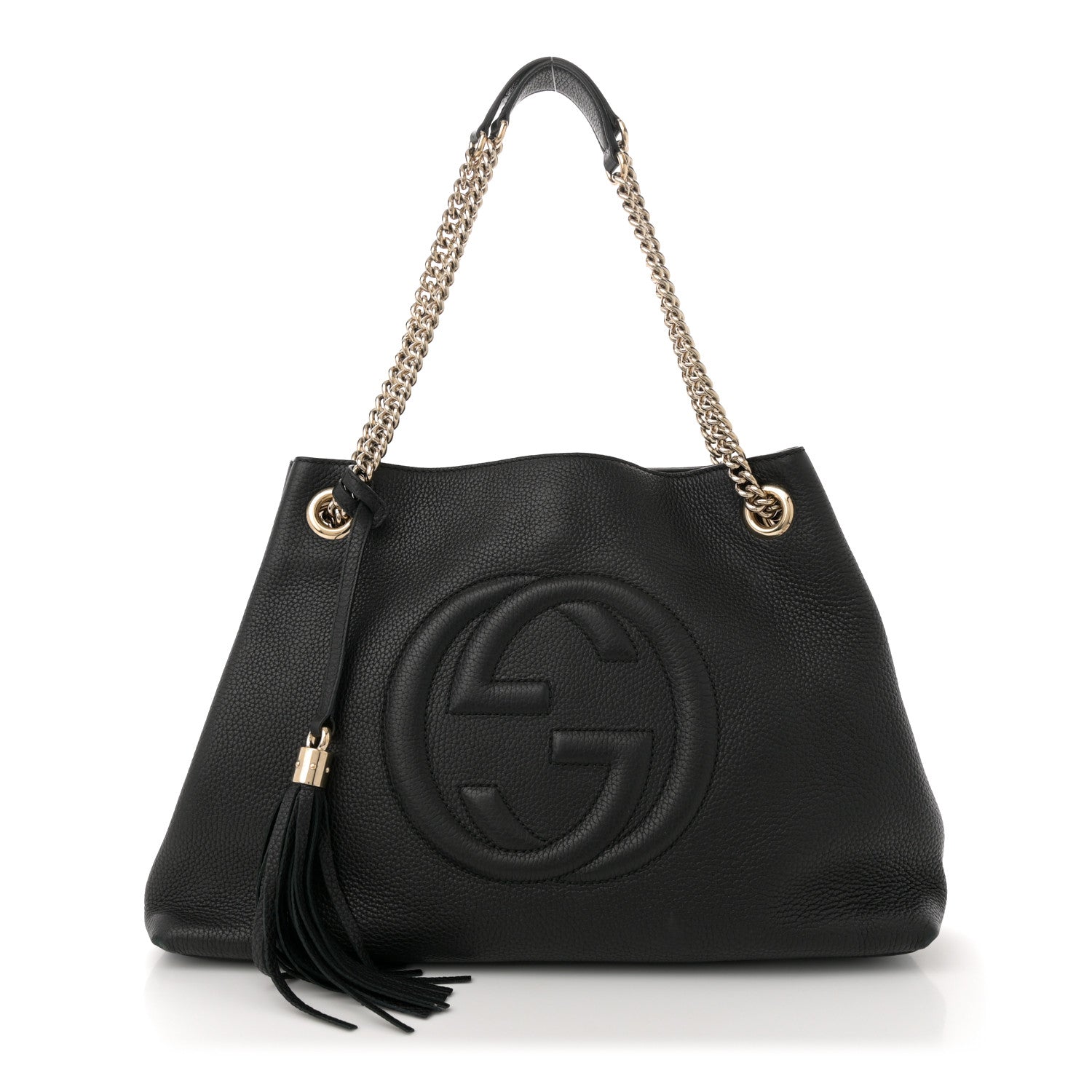 Pebbled Calfskin Medium Soho Chain Shoulder Bag Black