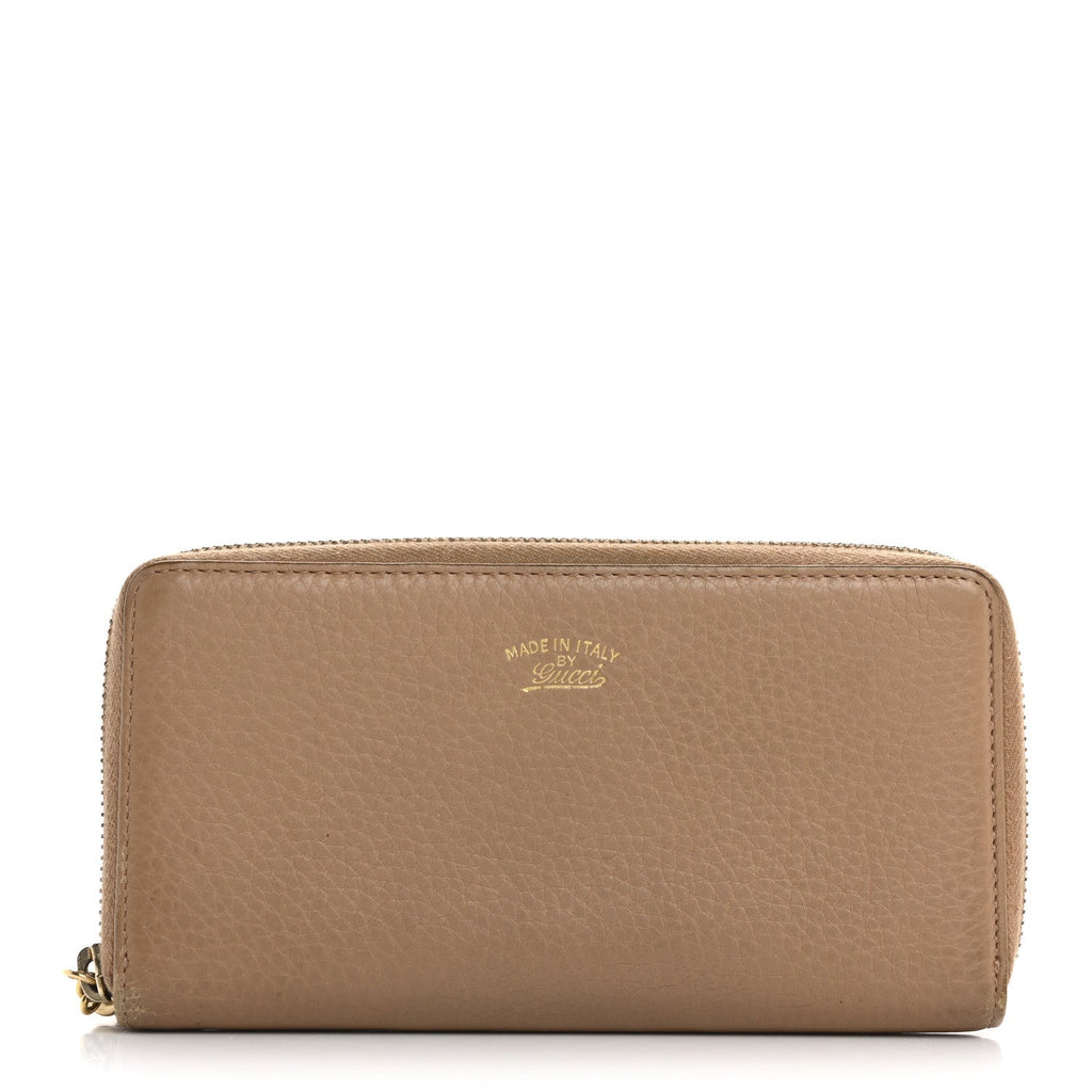 Dollar Calfskin Bamboo Tassel Zip Around Wallet Beige
