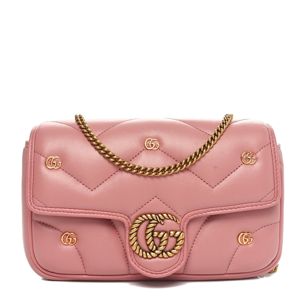 Calfskin Matelasse Double G Studs Mini Torchon GG Marmont Shoulder Bag Porcelain Rose