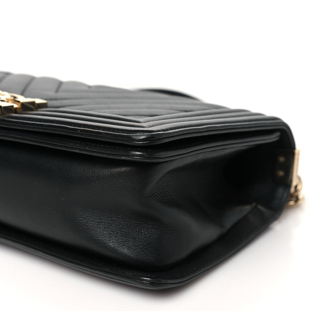 Lambskin Chevron Quilted Medium Boy Flap Black