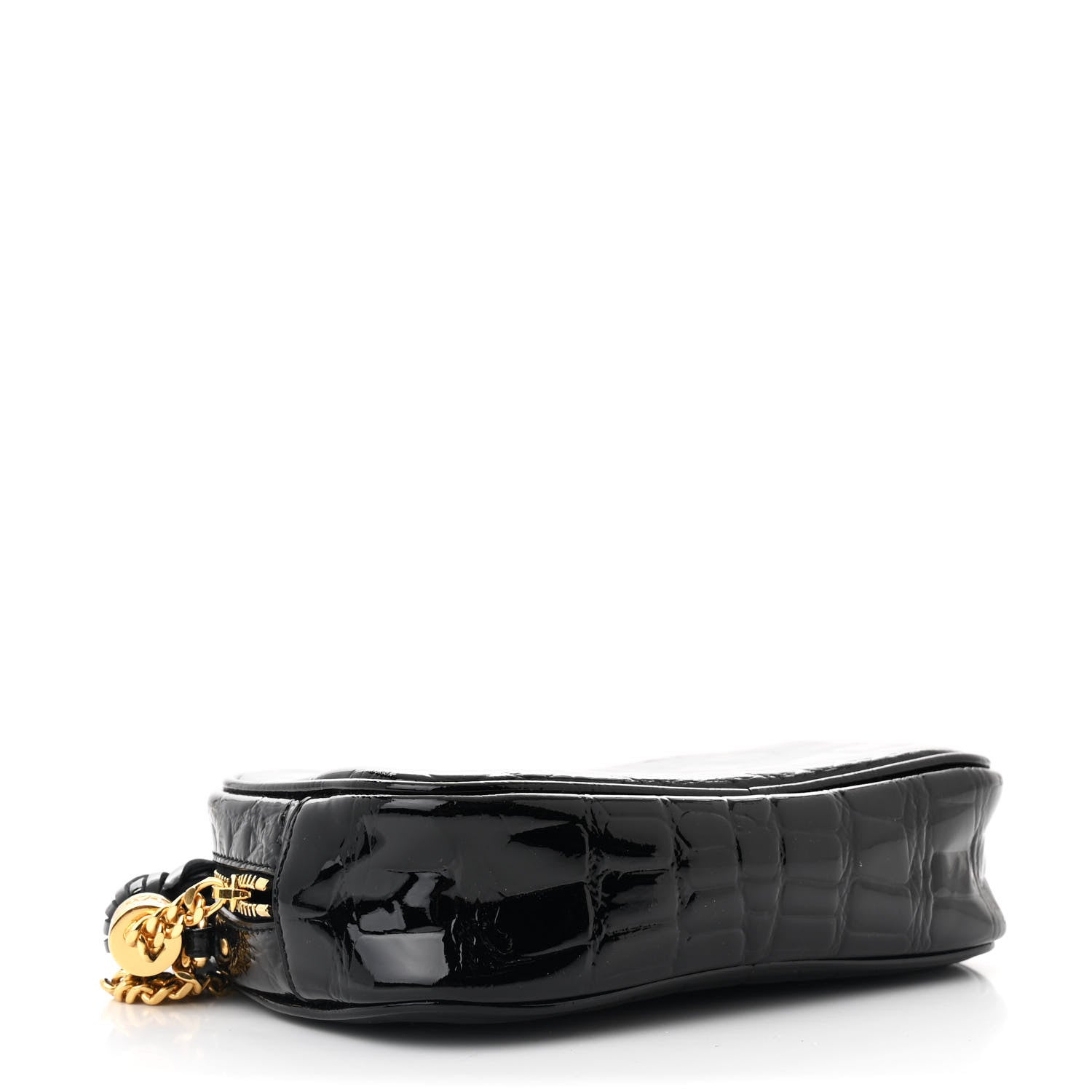 Patent Calfskin Crocodile Embossed Monogram Mini Lou Camera Bag Black