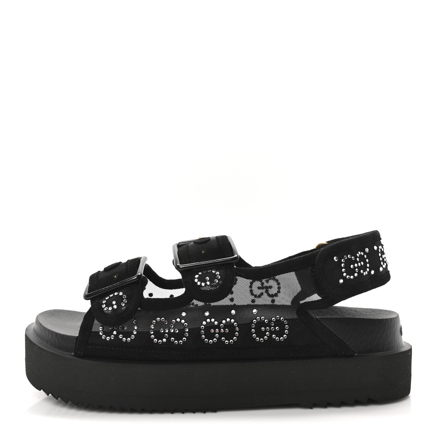 Tela Retino Kid Scamosciato Crystal GG Monogram Womens Dad Sandals 36 Black