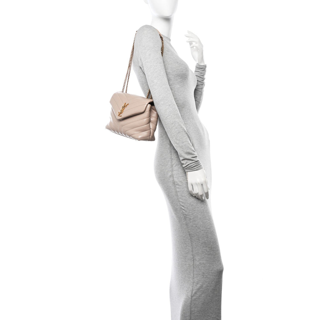 Calfskin Y Quilted Monogram Small Loulou Chain Satchel Taupe