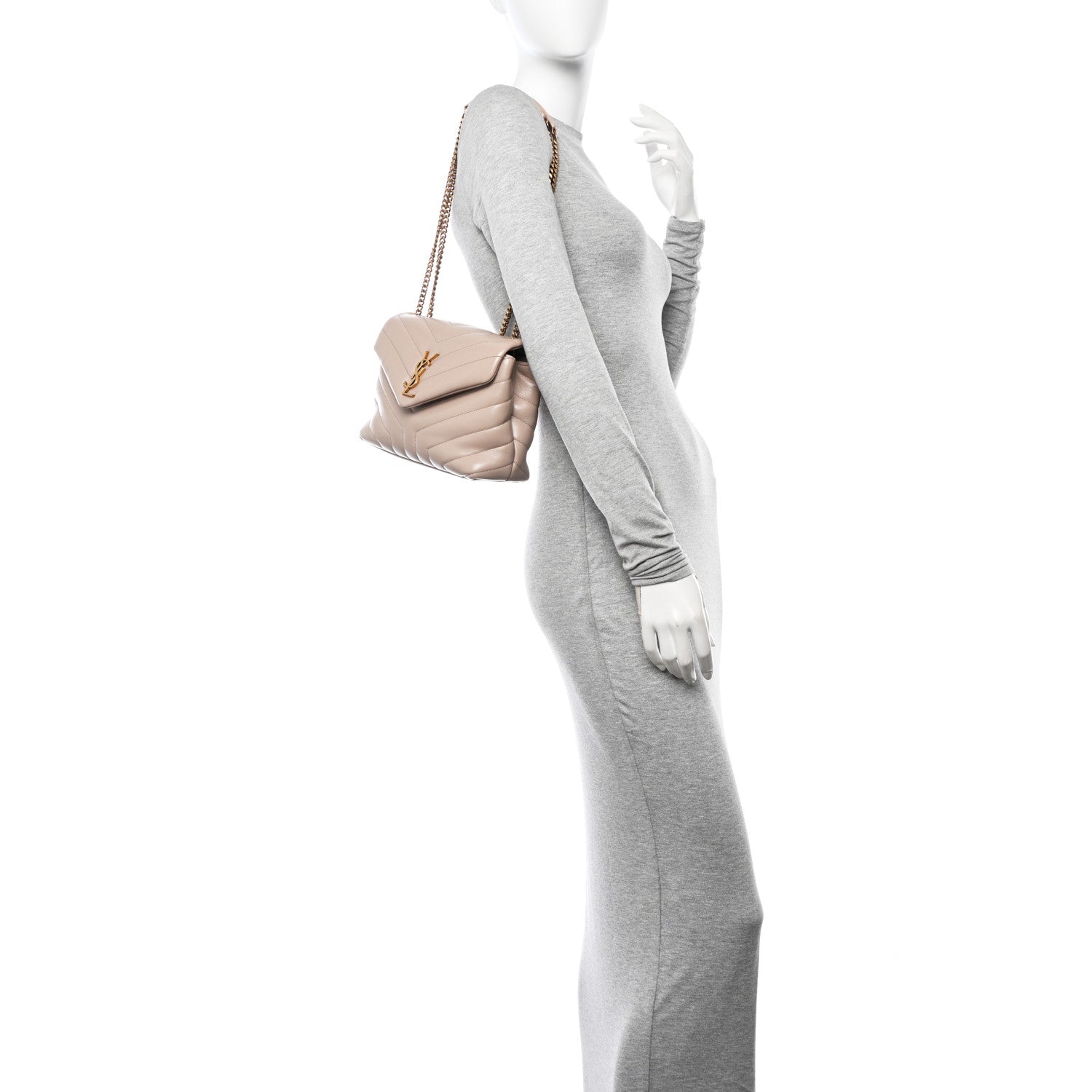 Calfskin Y Quilted Monogram Small Loulou Chain Satchel Taupe