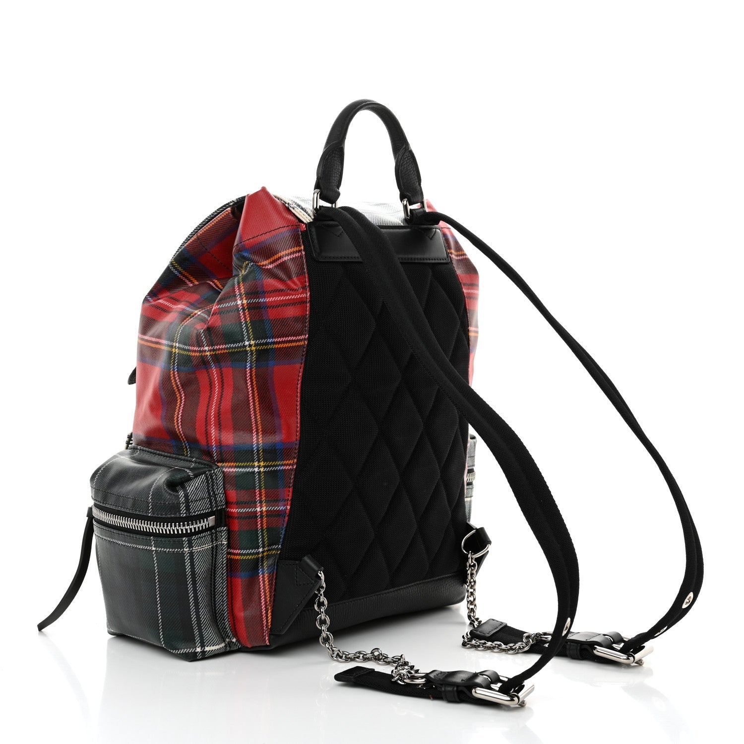 Laminated Tartan Patchwork Large Rucksack Backpack Military Red