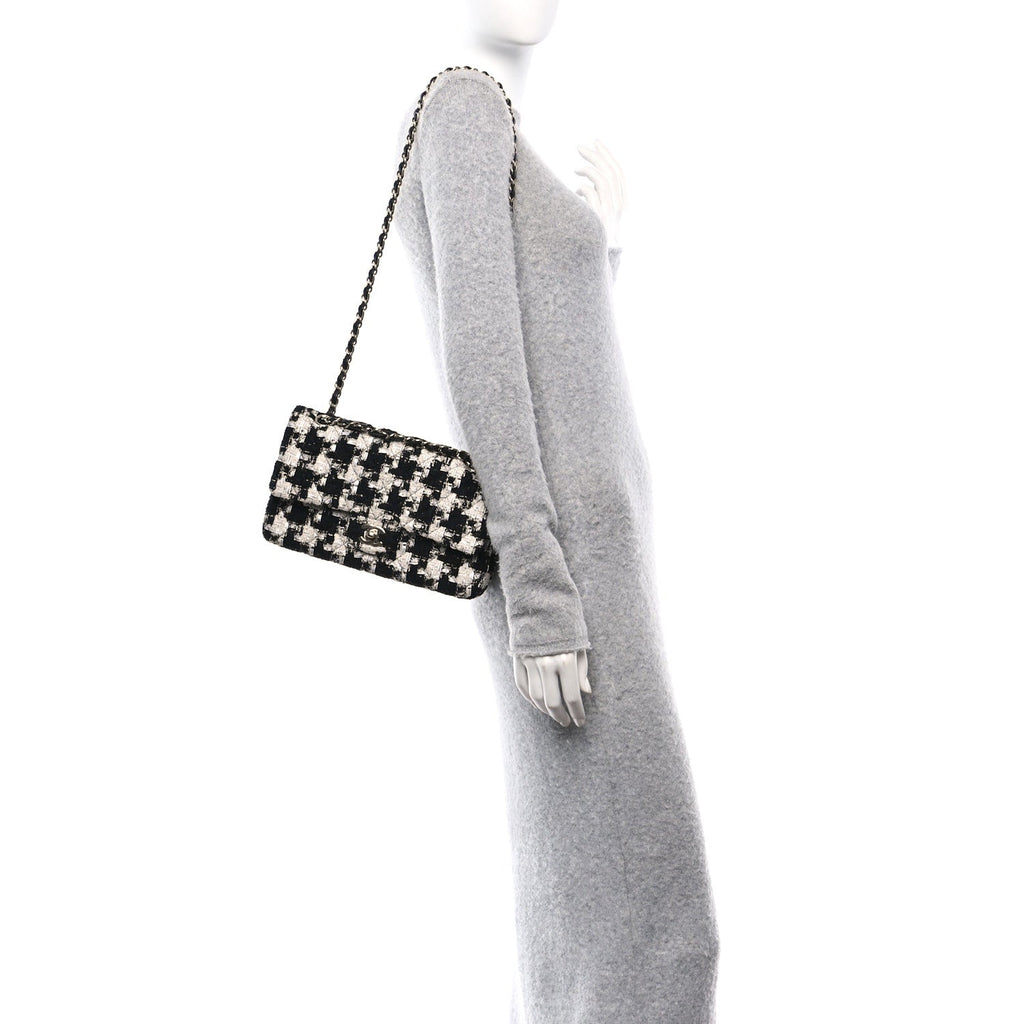 Tweed Quilted Medium Double Flap Black Ecru White