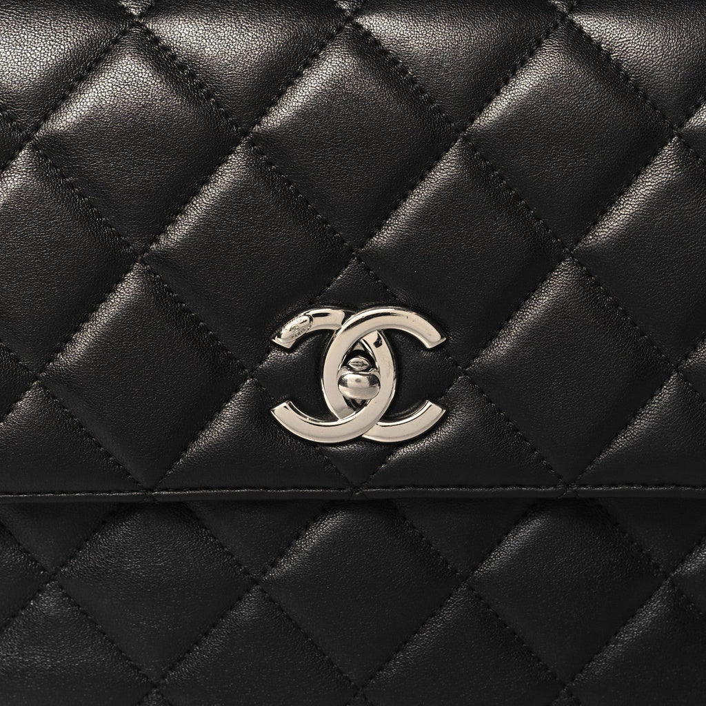 Lambskin Quilted Medium Trendy CC Flap Dual Handle Bag Black